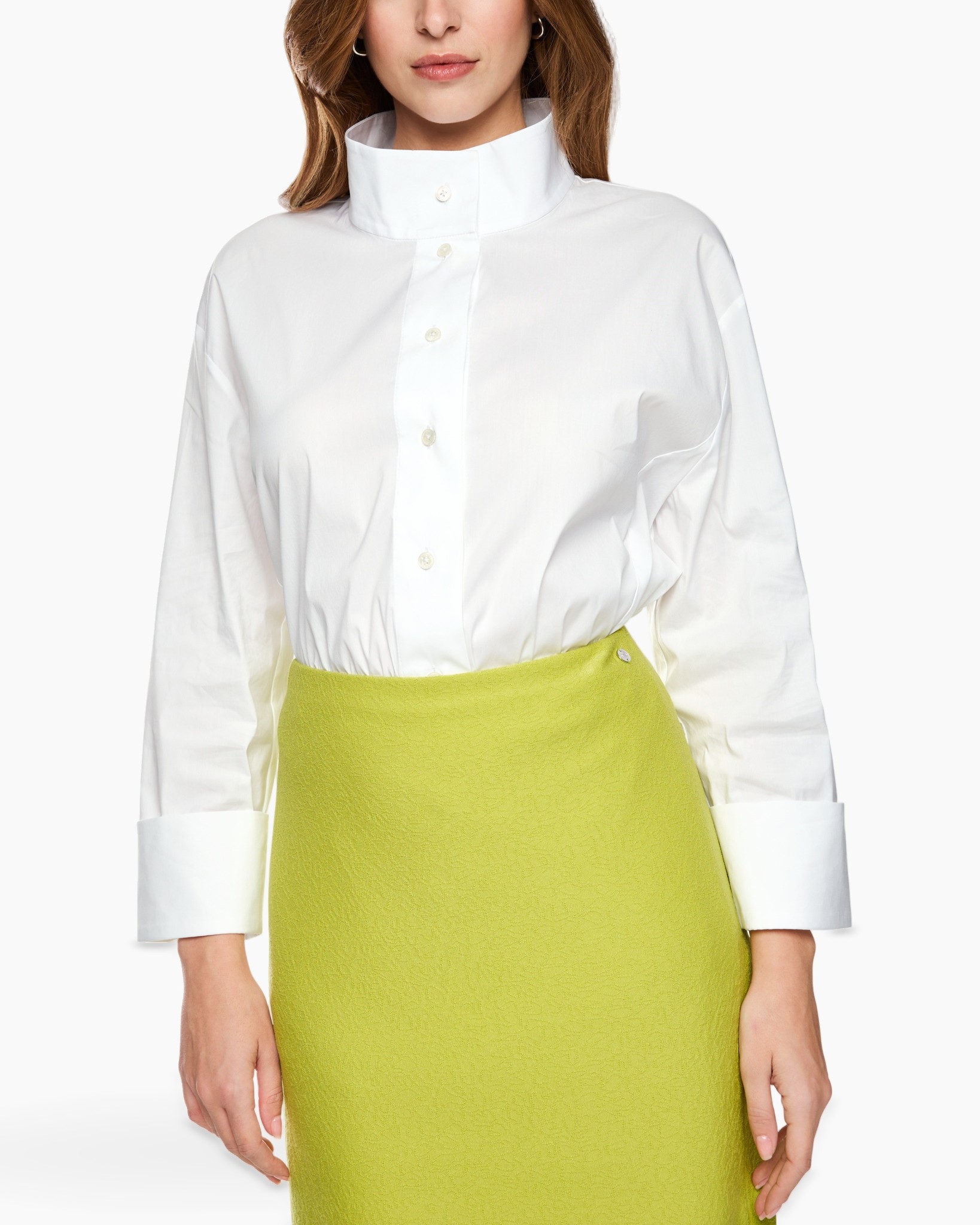 white shirt, button-down, collar, long sleeves, white top