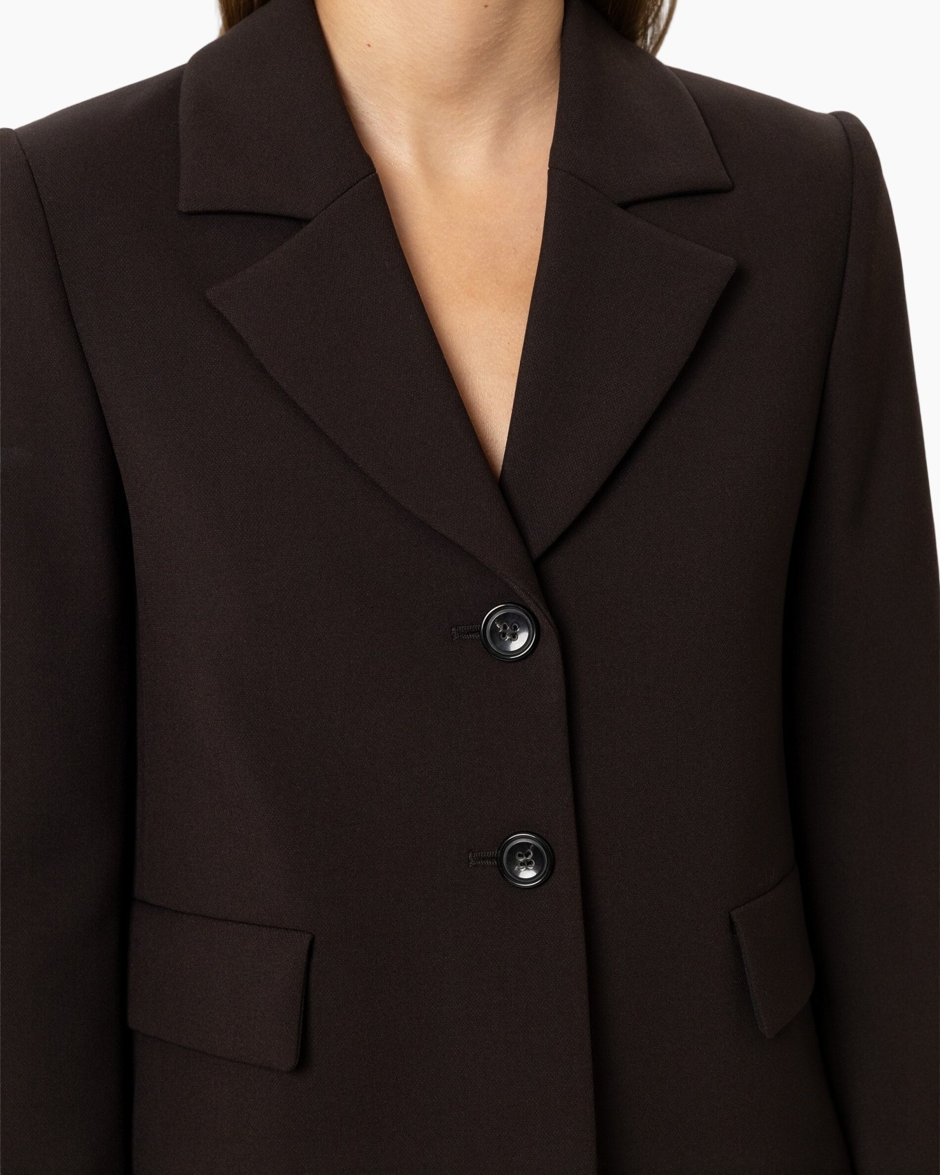 blazer, buttoned, lapel, dark-brown, pocket-flap
