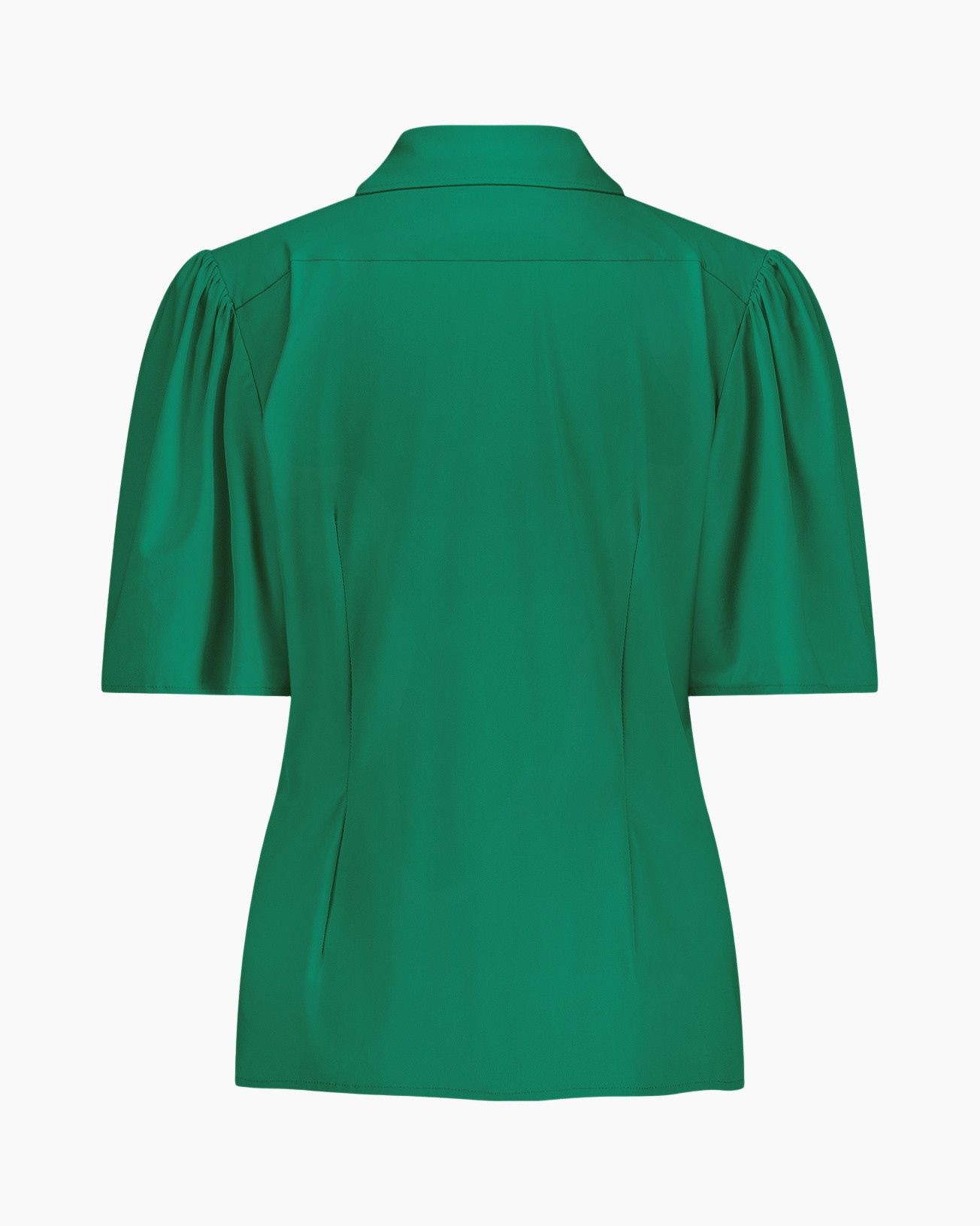 green, short-sleeve, collar, blouse, back view