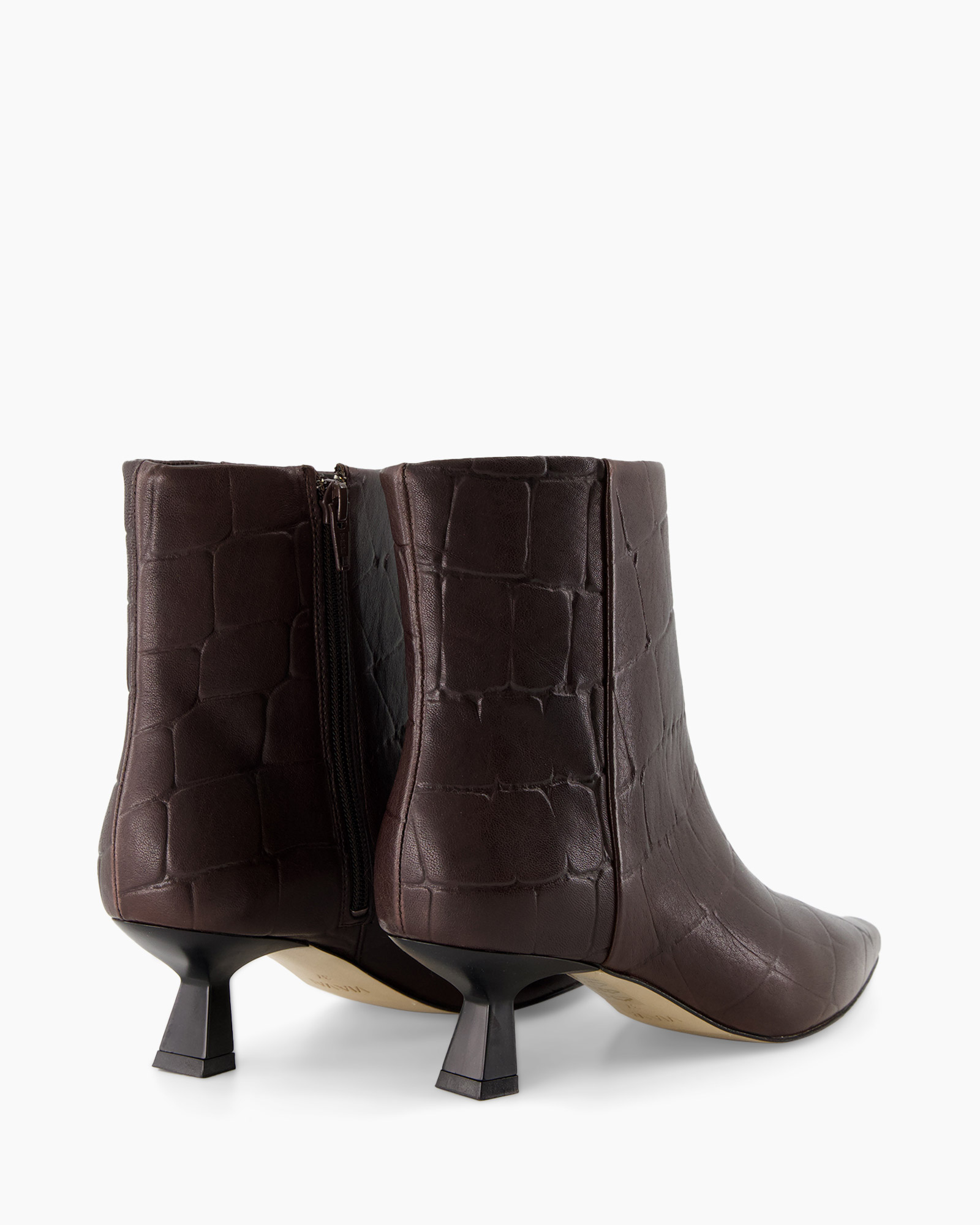 ankle boots, brown, cropped heel, textured leather, zipper, cowork