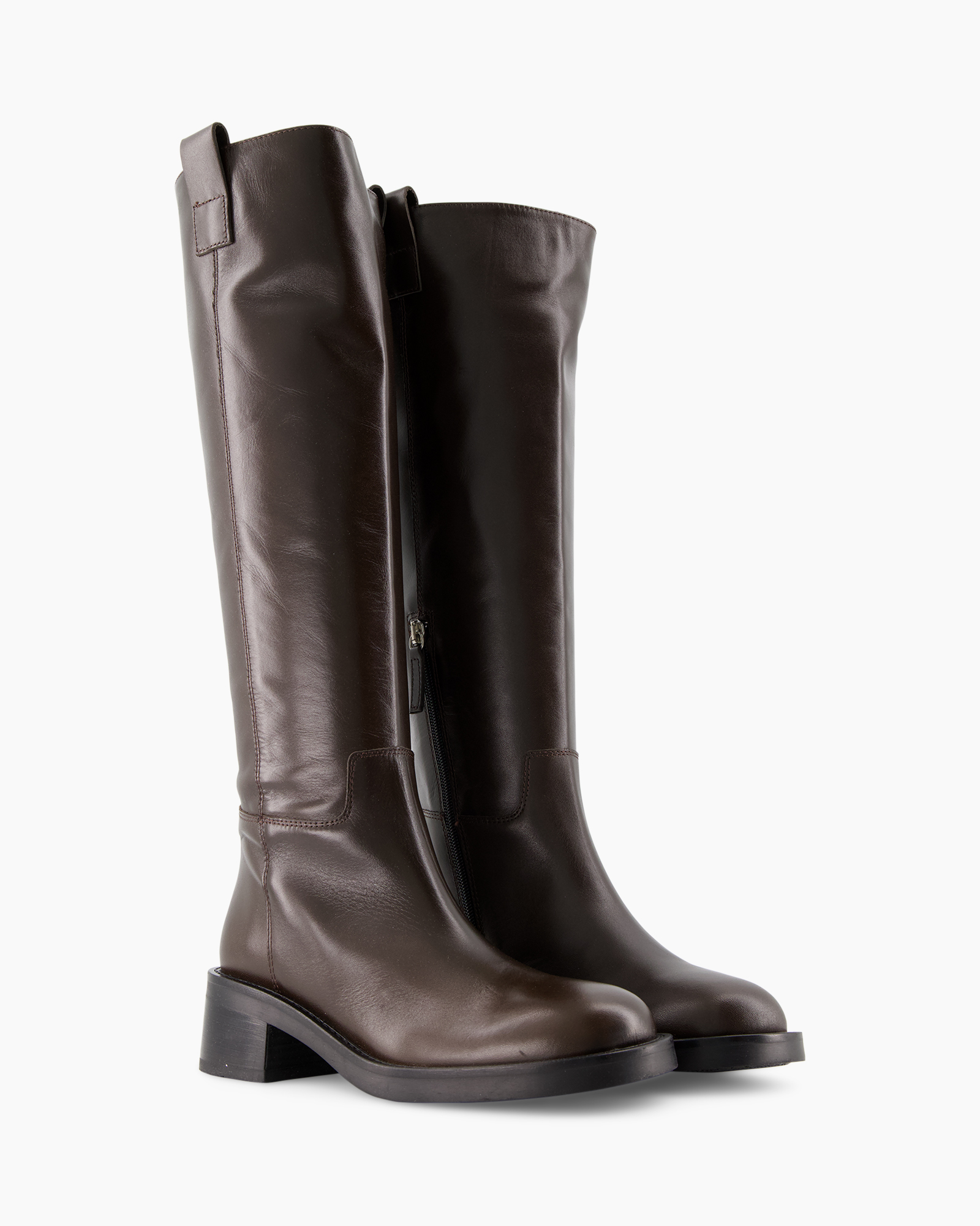 boots, knee-high, brown, leather, zipper