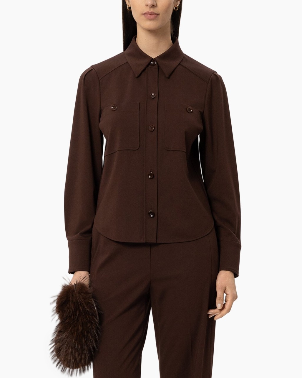 shirt, button-down, pocketed, long-sleeve, brown