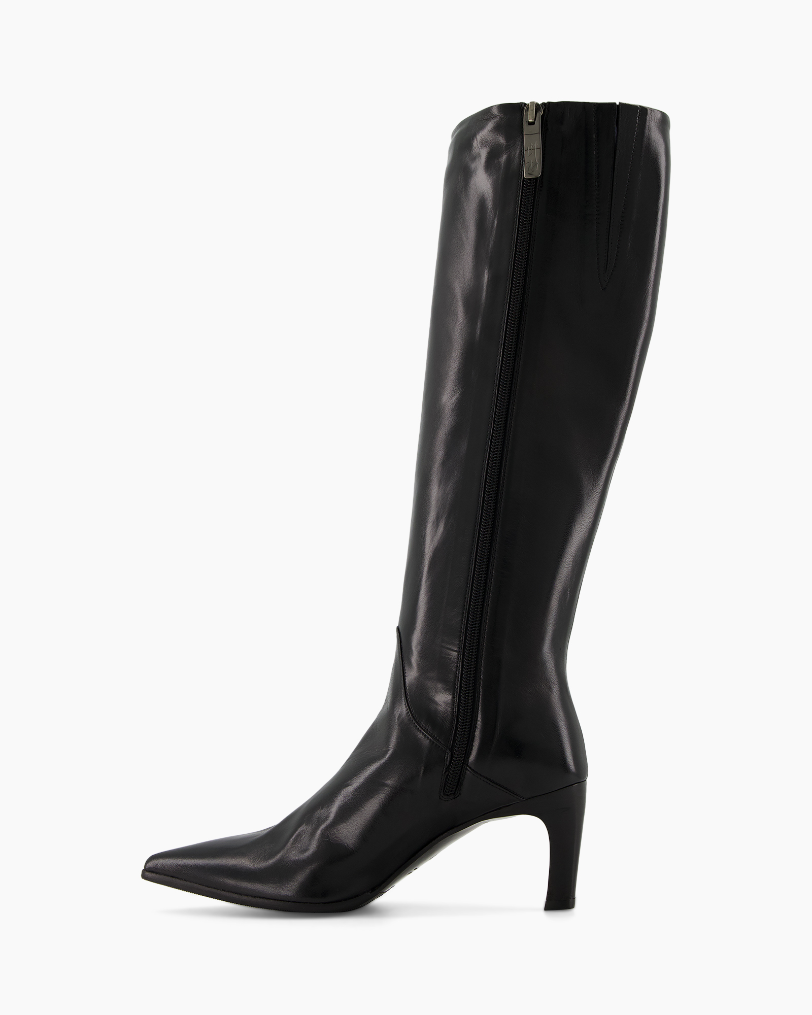 knee-high, boots, boot with zipper, black leather, stiletto heel