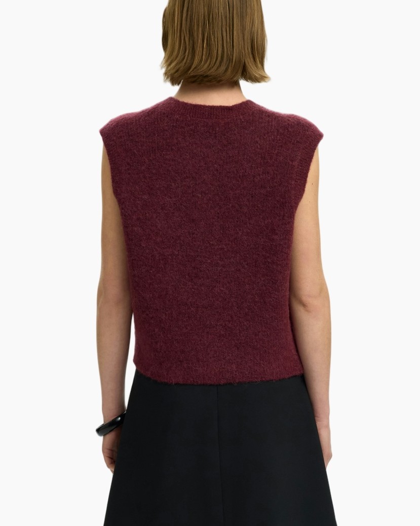 top, sleeveless, burgundy, knit, texture