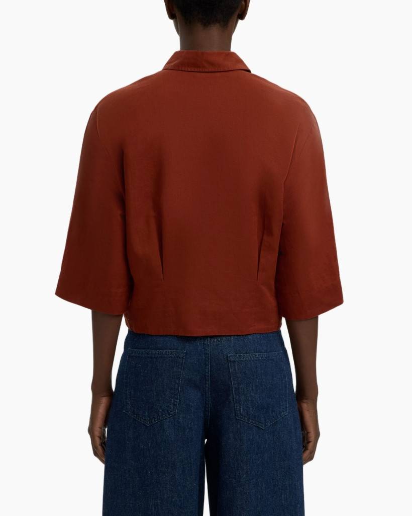 shirt, linen, collared, button-down, rust