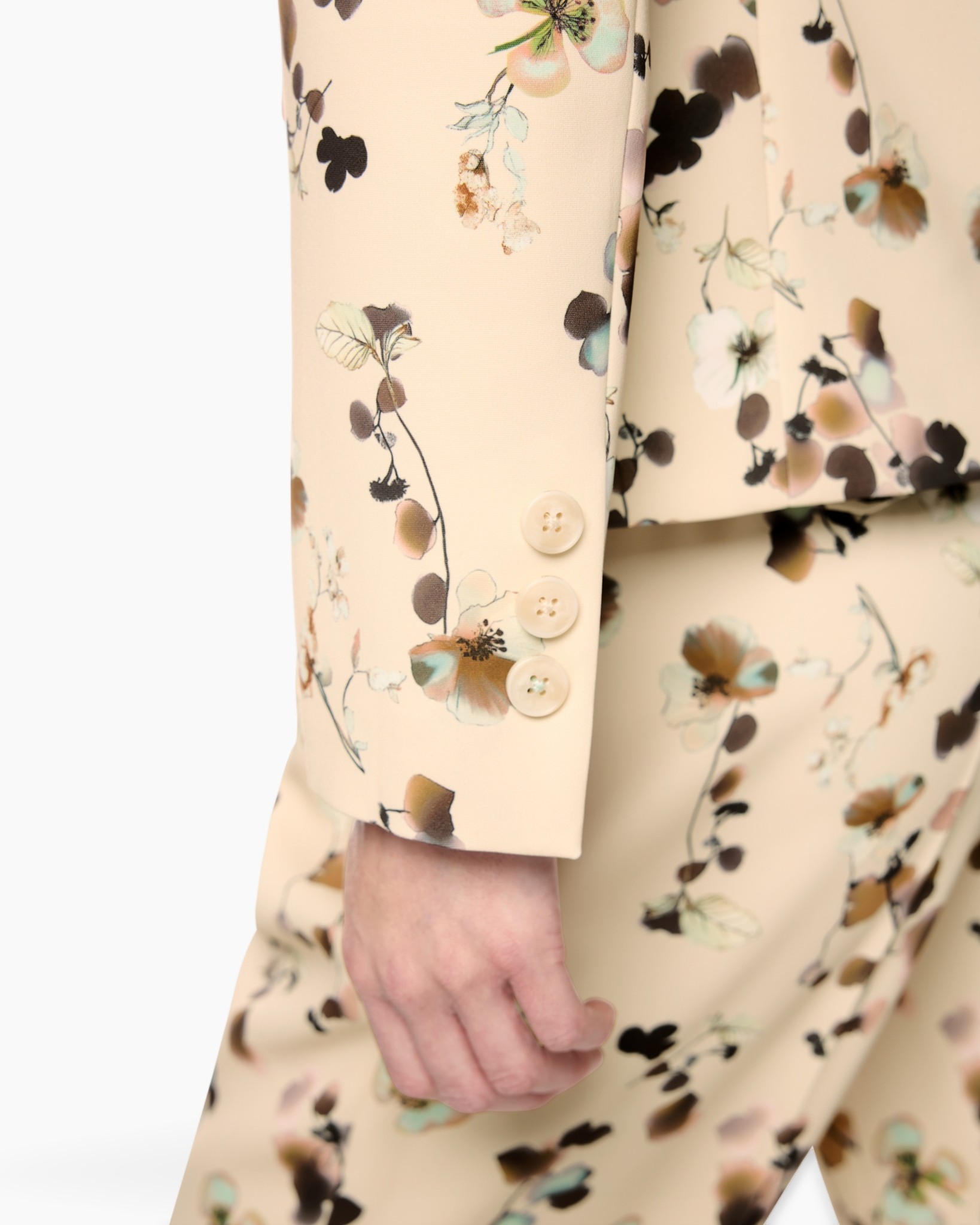 blazer, floral, beige, long sleeve, buttons