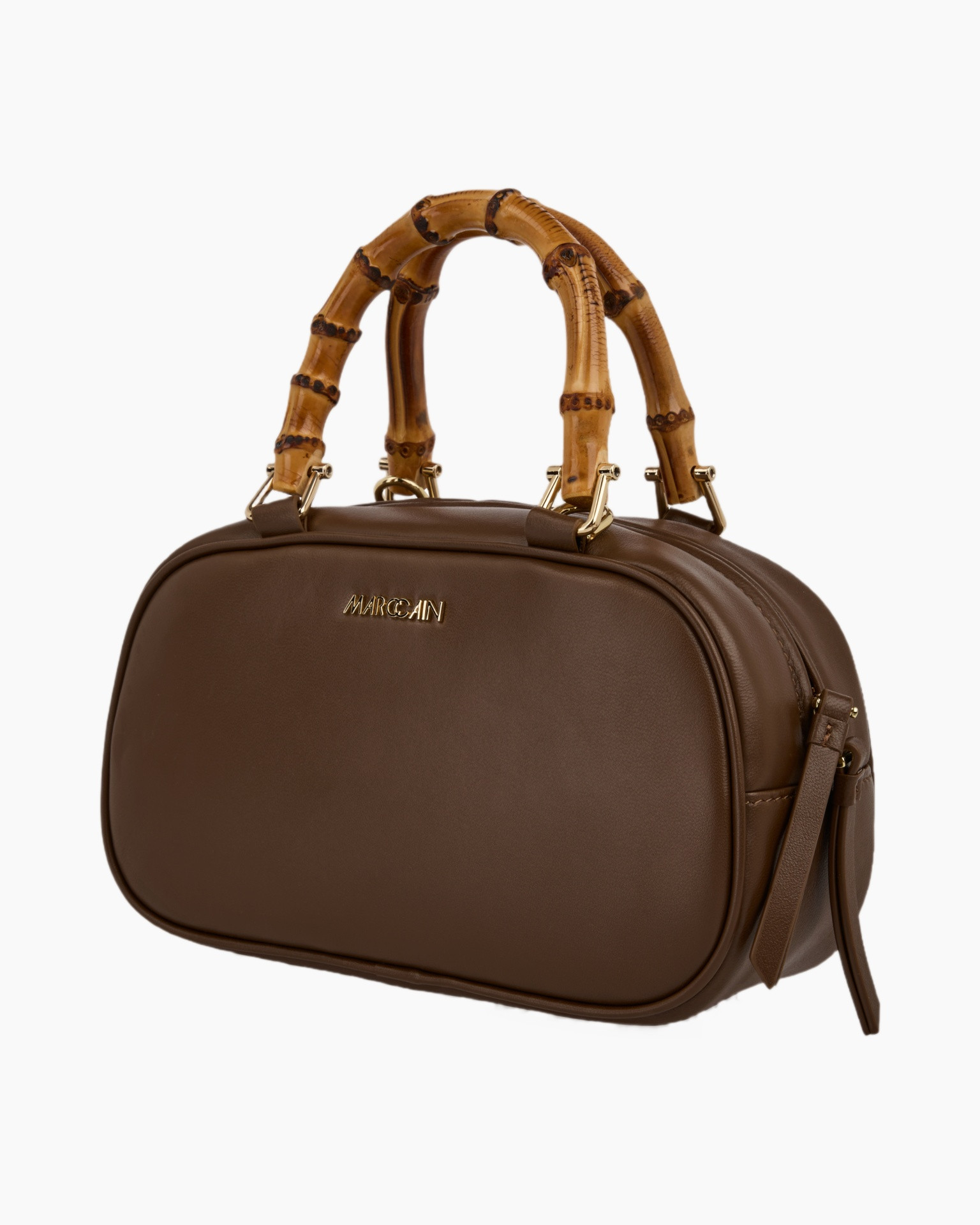 handbag, brown, ballistic, bamboo handle, crossbody strap