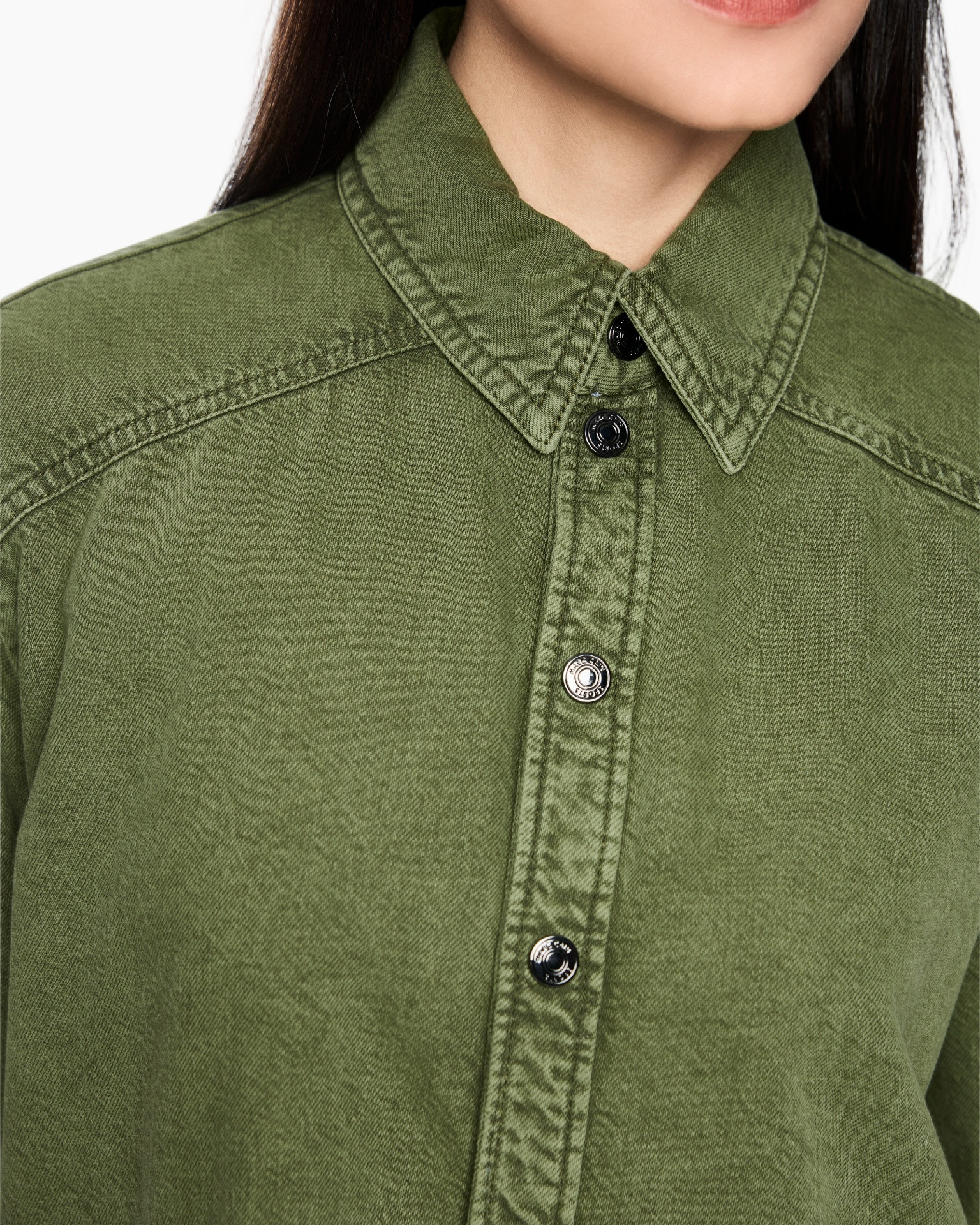 shirt, button-down, collared, olive, cotton