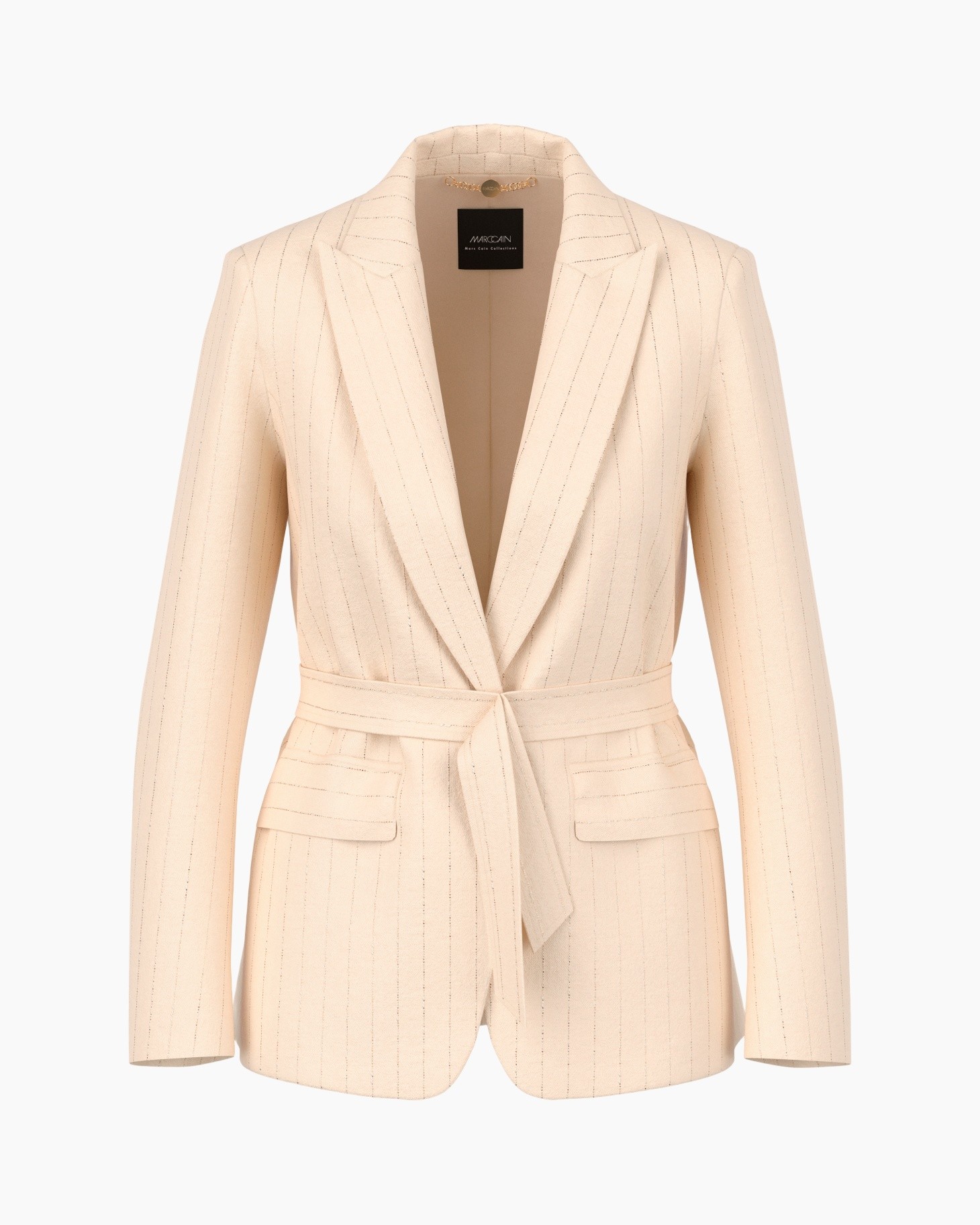 blazer, tailored, beige, pinstripe, belted