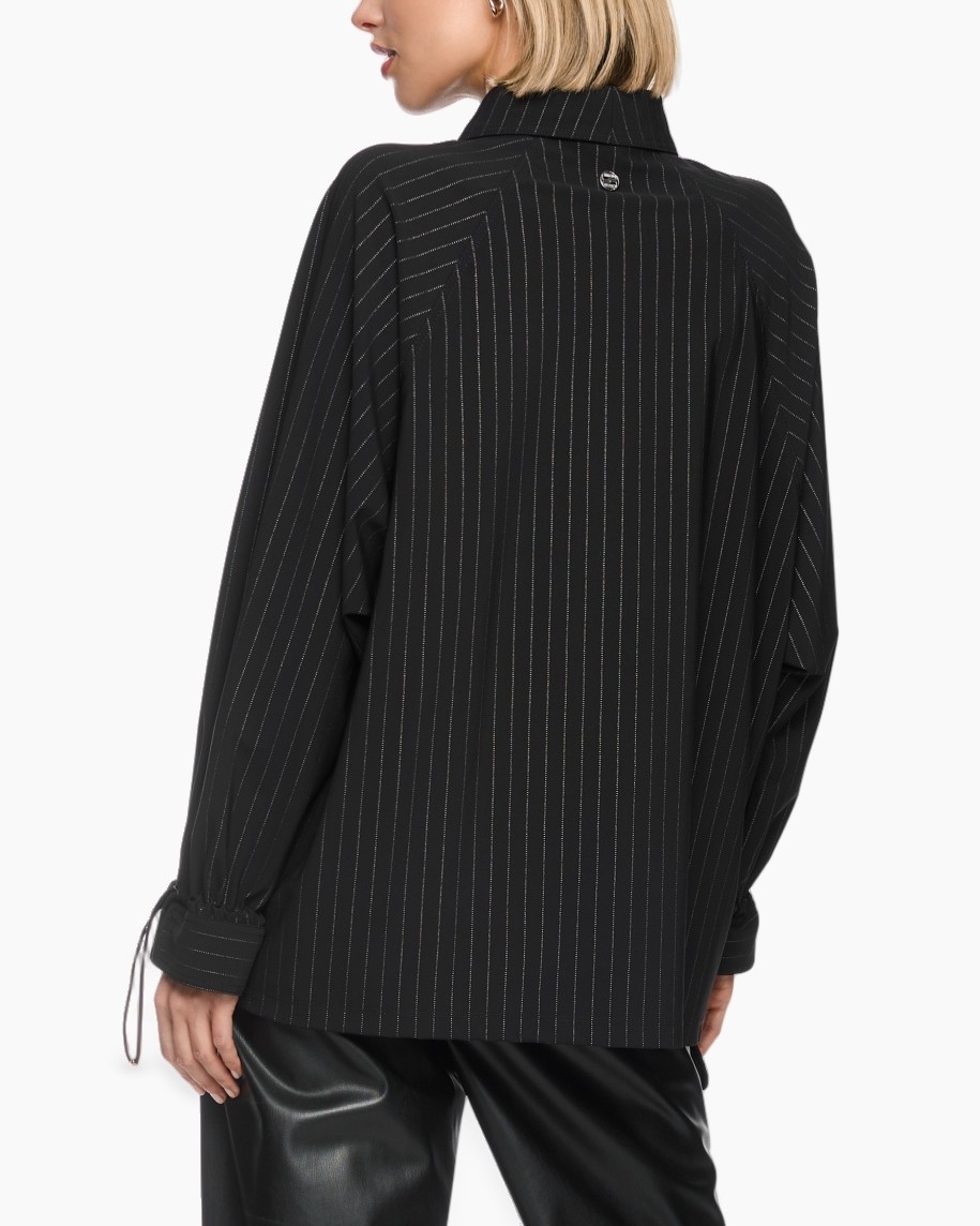 blouse, button-down, pinstripe, loose-fit, black