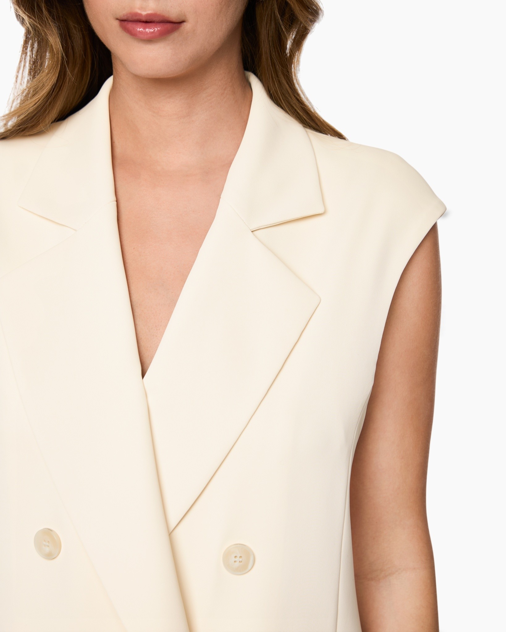 vest, blazer, double-breasted, cream, sleeveless
