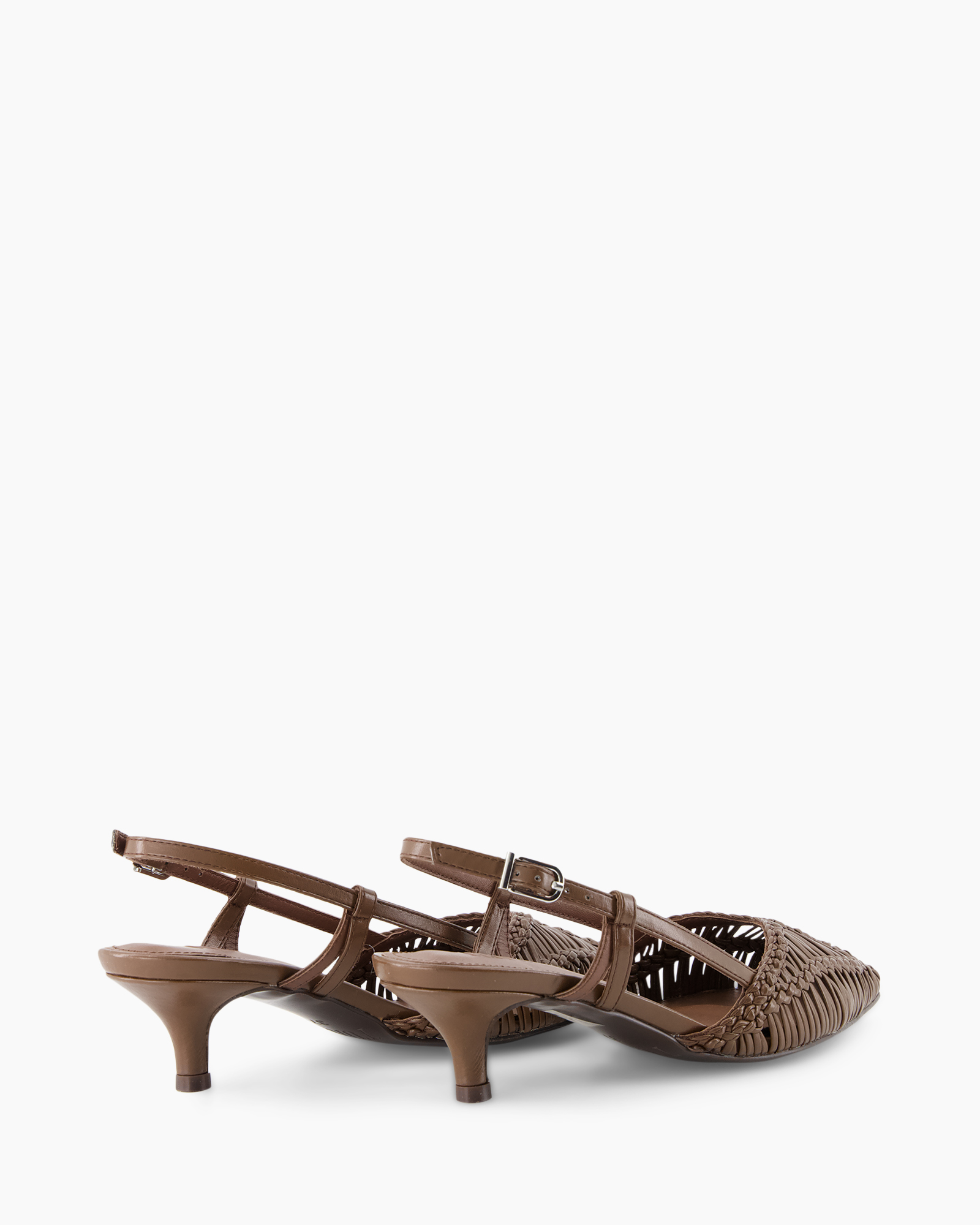 woman-sandal, brown, strappy, woven, mid-heel