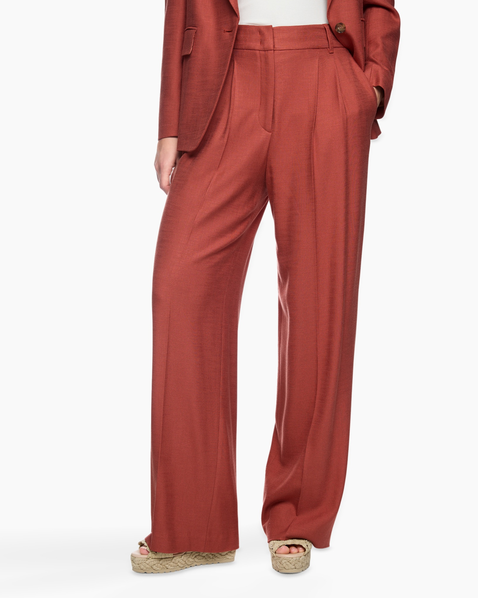 pants, wide-leg, high-waist, rust, linen blend