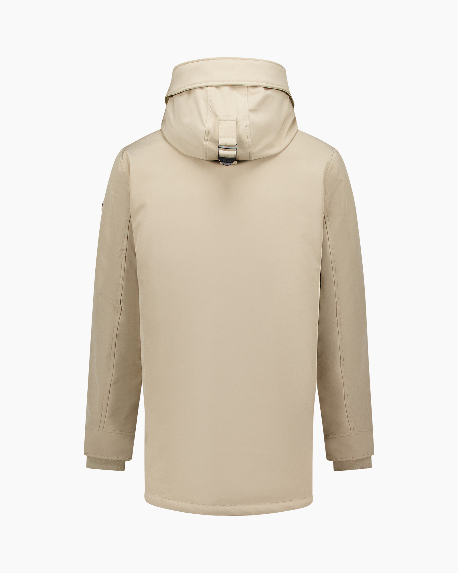 parka, beige, hooded, long coat, pocketed