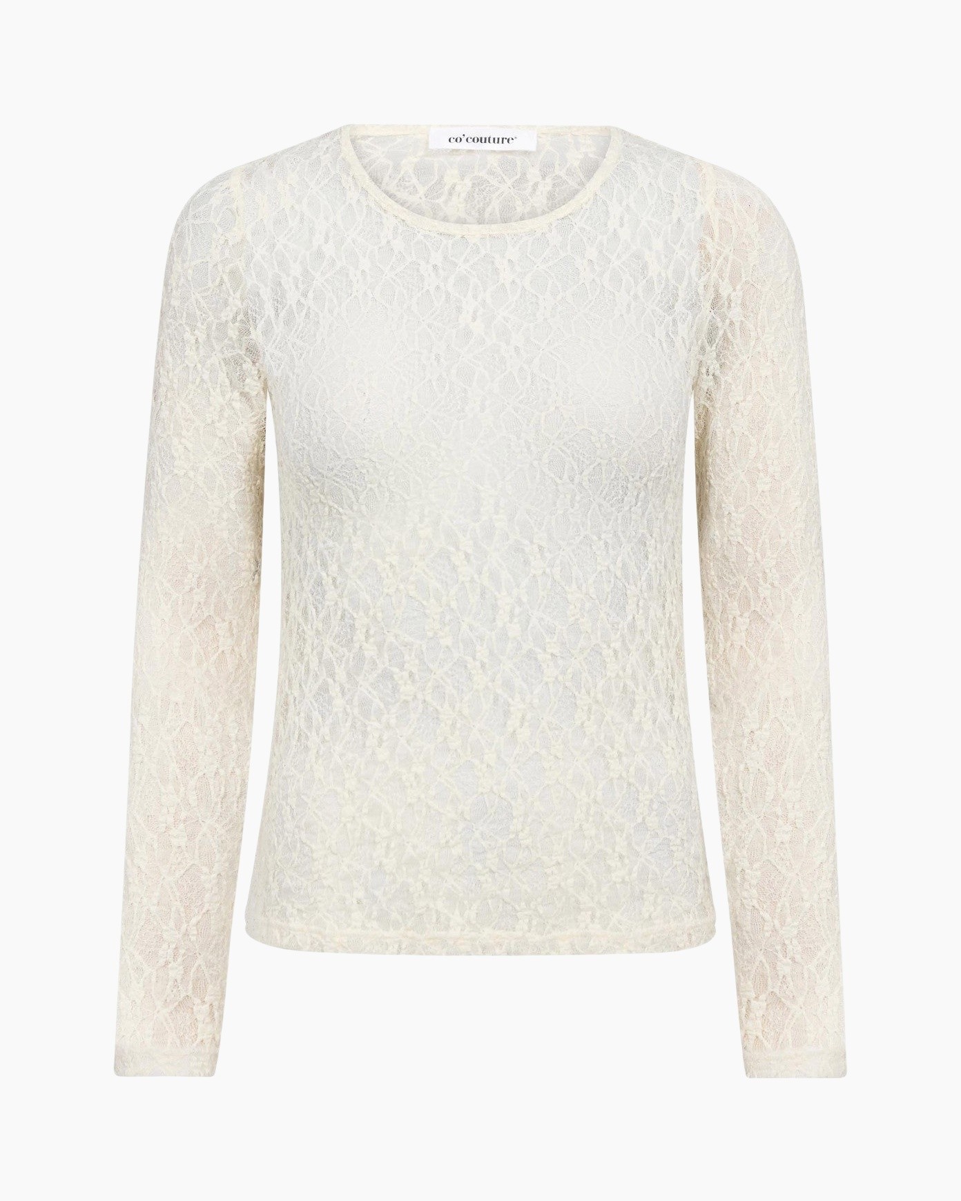 lace, long-sleeve, top, white, sheer