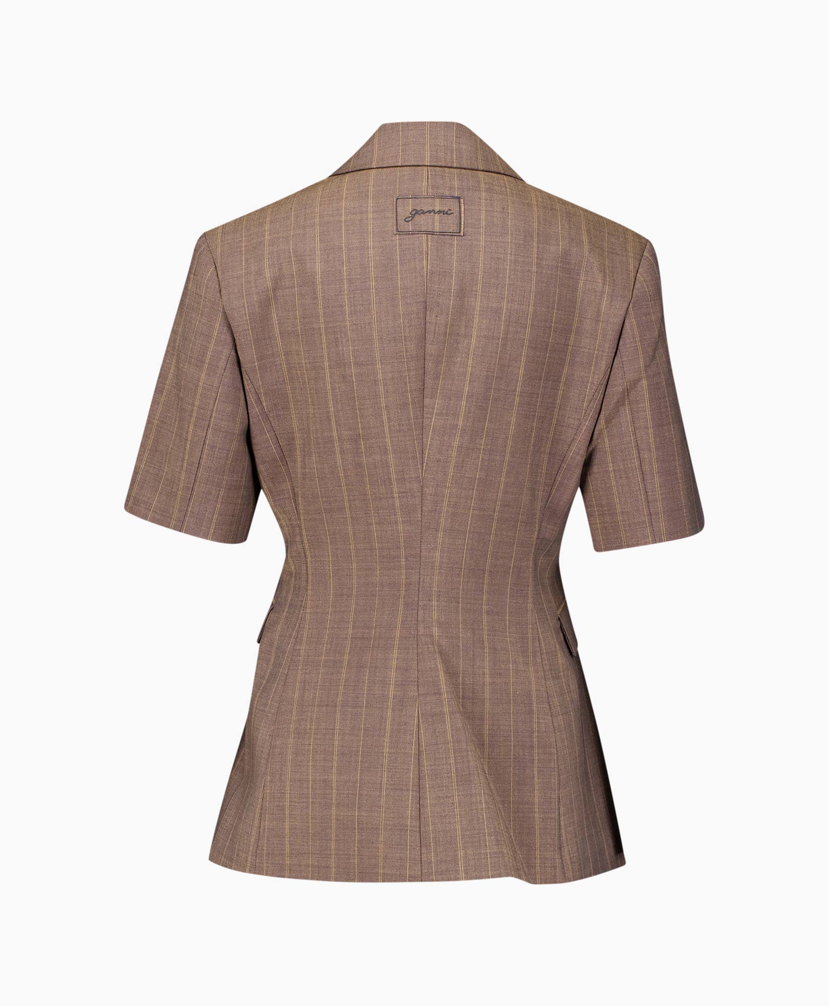 blazer, short sleeve, plaid, brown, double-breasted