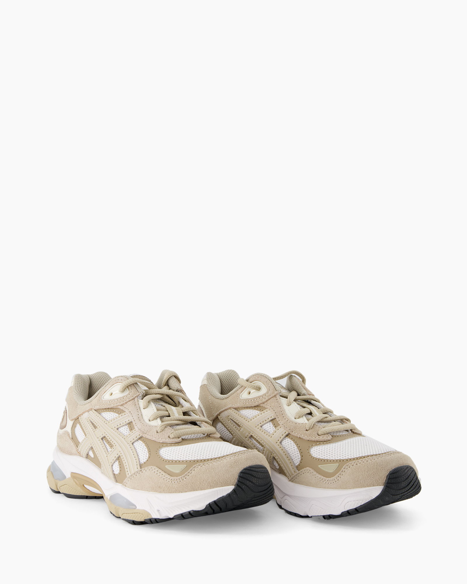 sneaker, athletic shoe, beige, mesh, suede