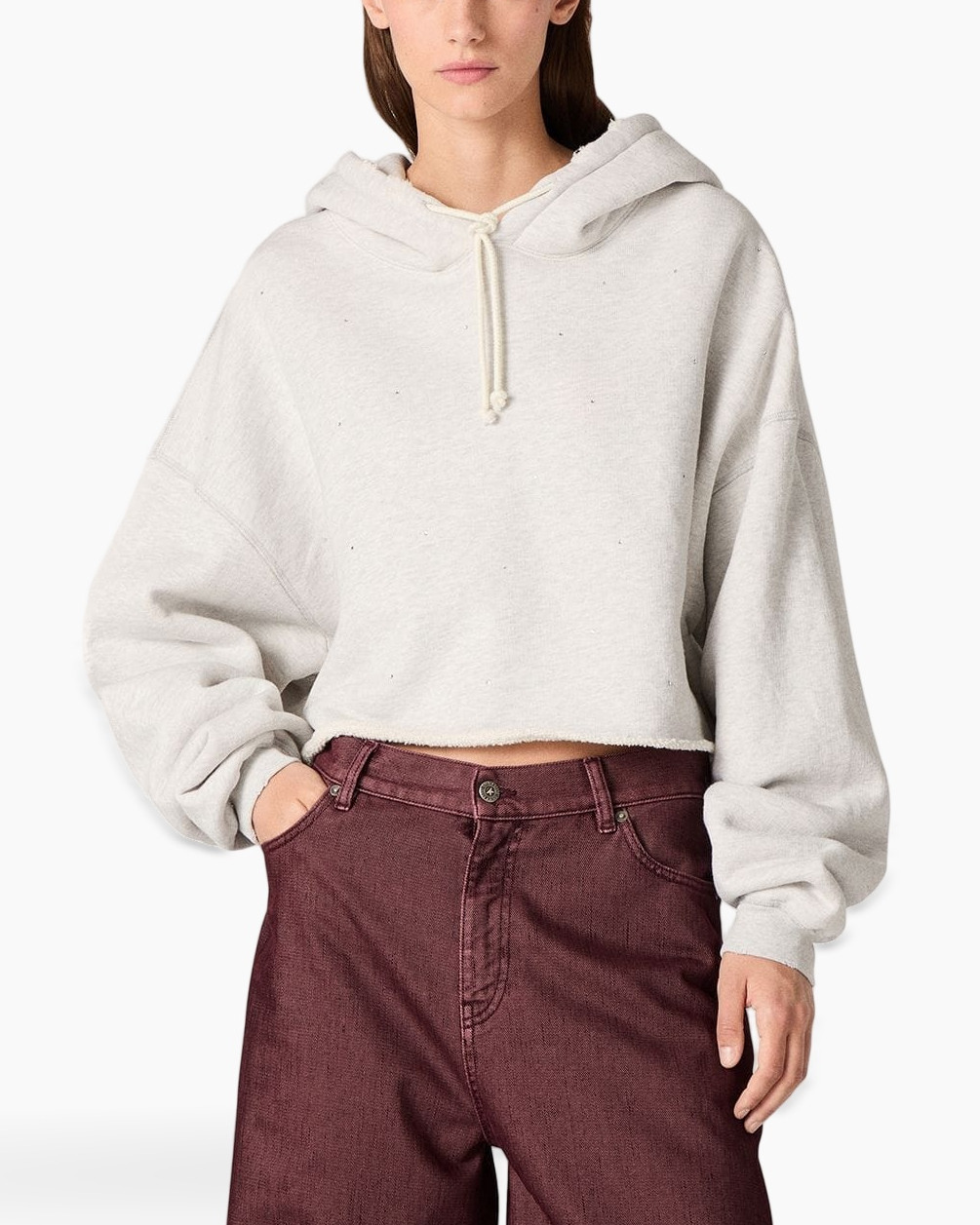 hoodie, cropped, sweatshirt, light gray, drawstring