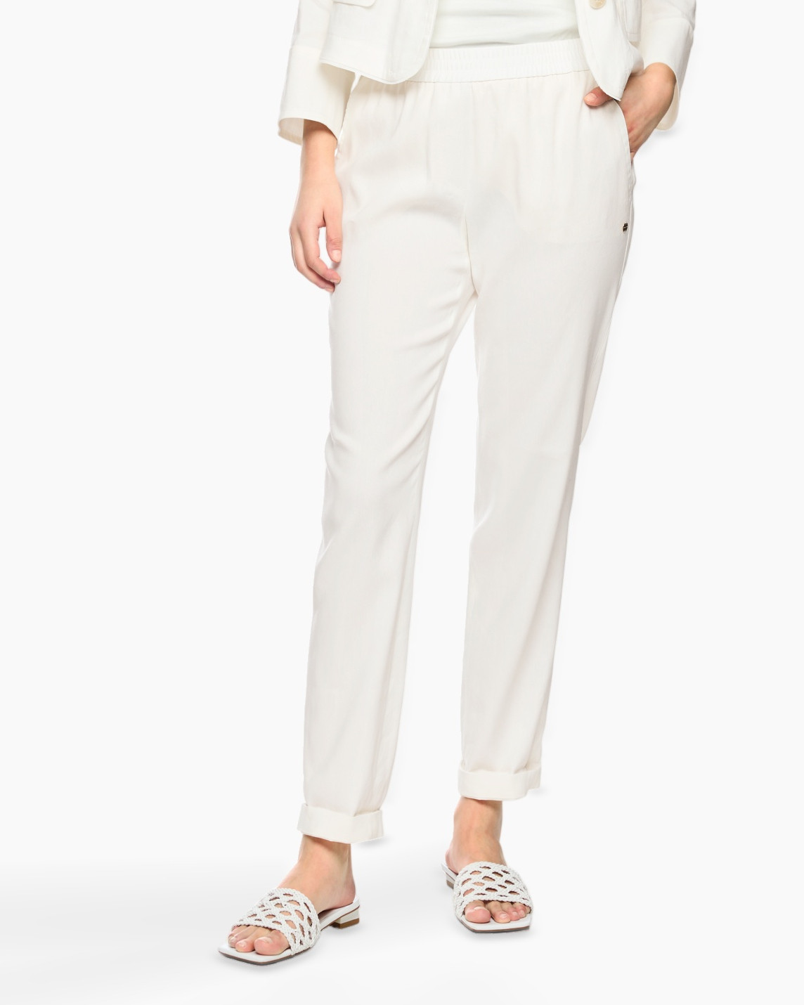 pants, khaki, crepe, elastic_w waistband, slim_fit