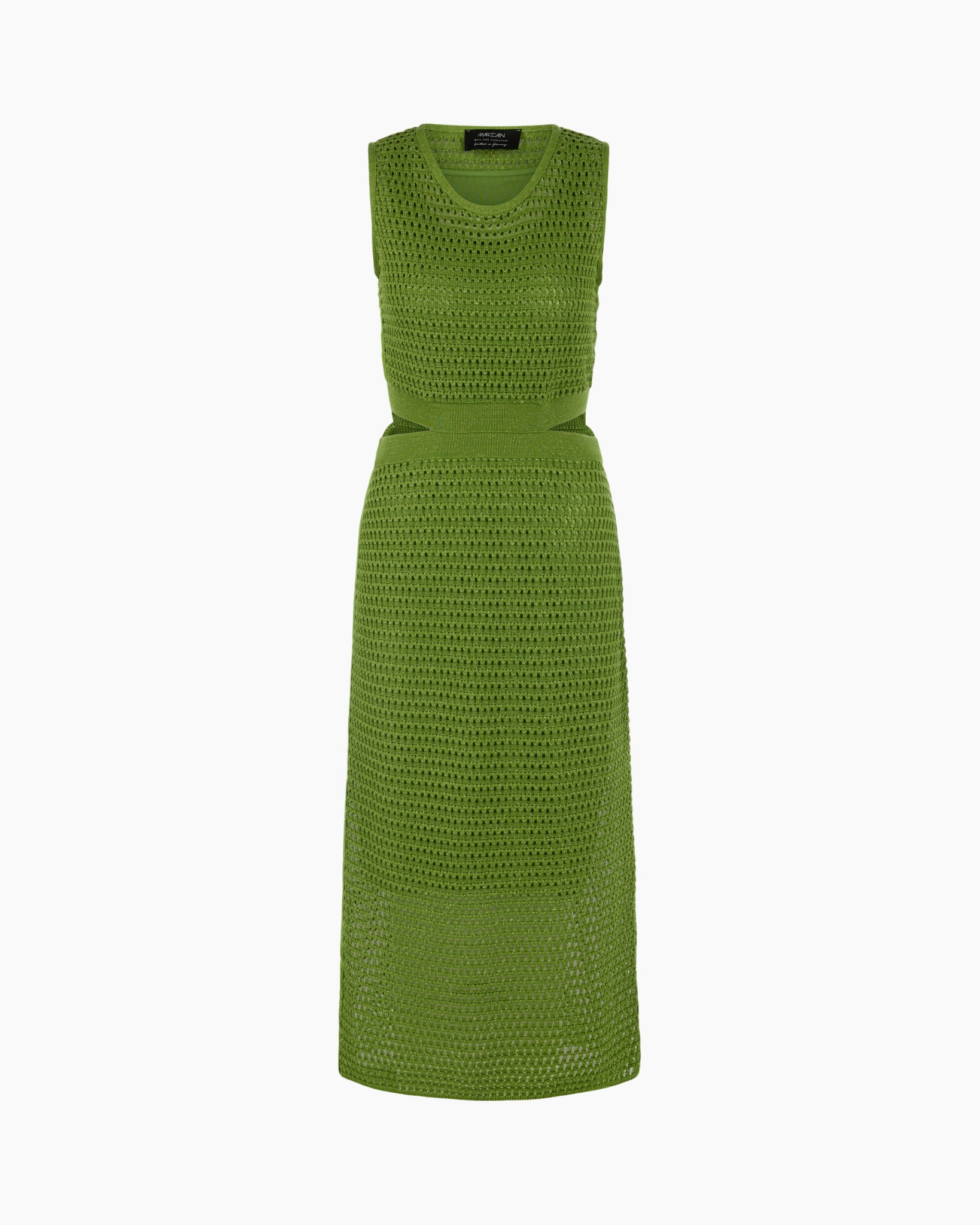 green, knit dress, sleeveless, mid-length, textured
