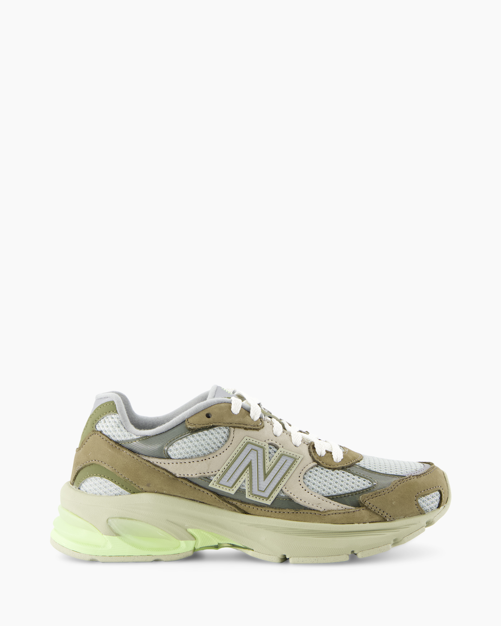 sneaker, mesh, tan, gray, luminous-green sole