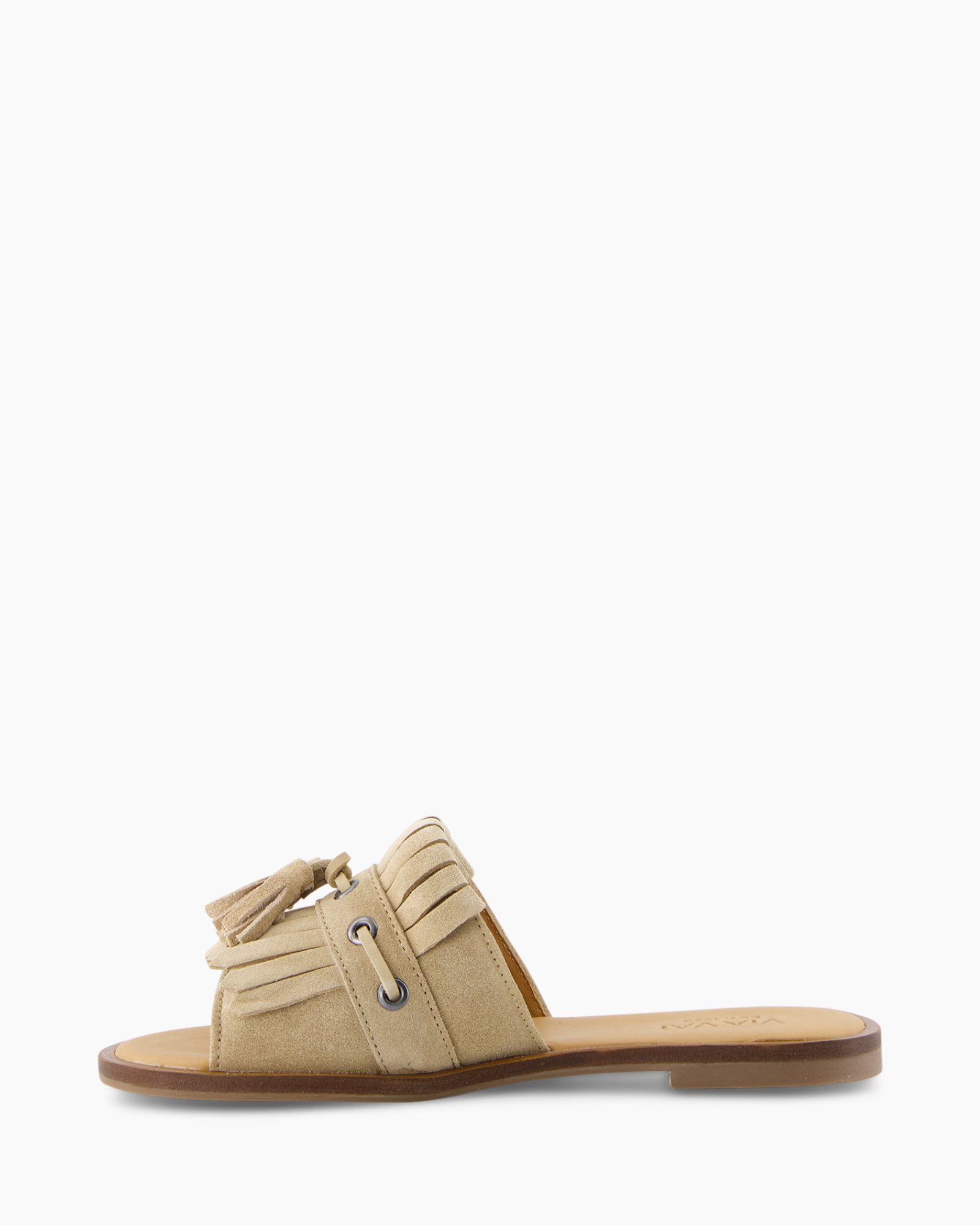 sandals, slides, beige, fringe, leather