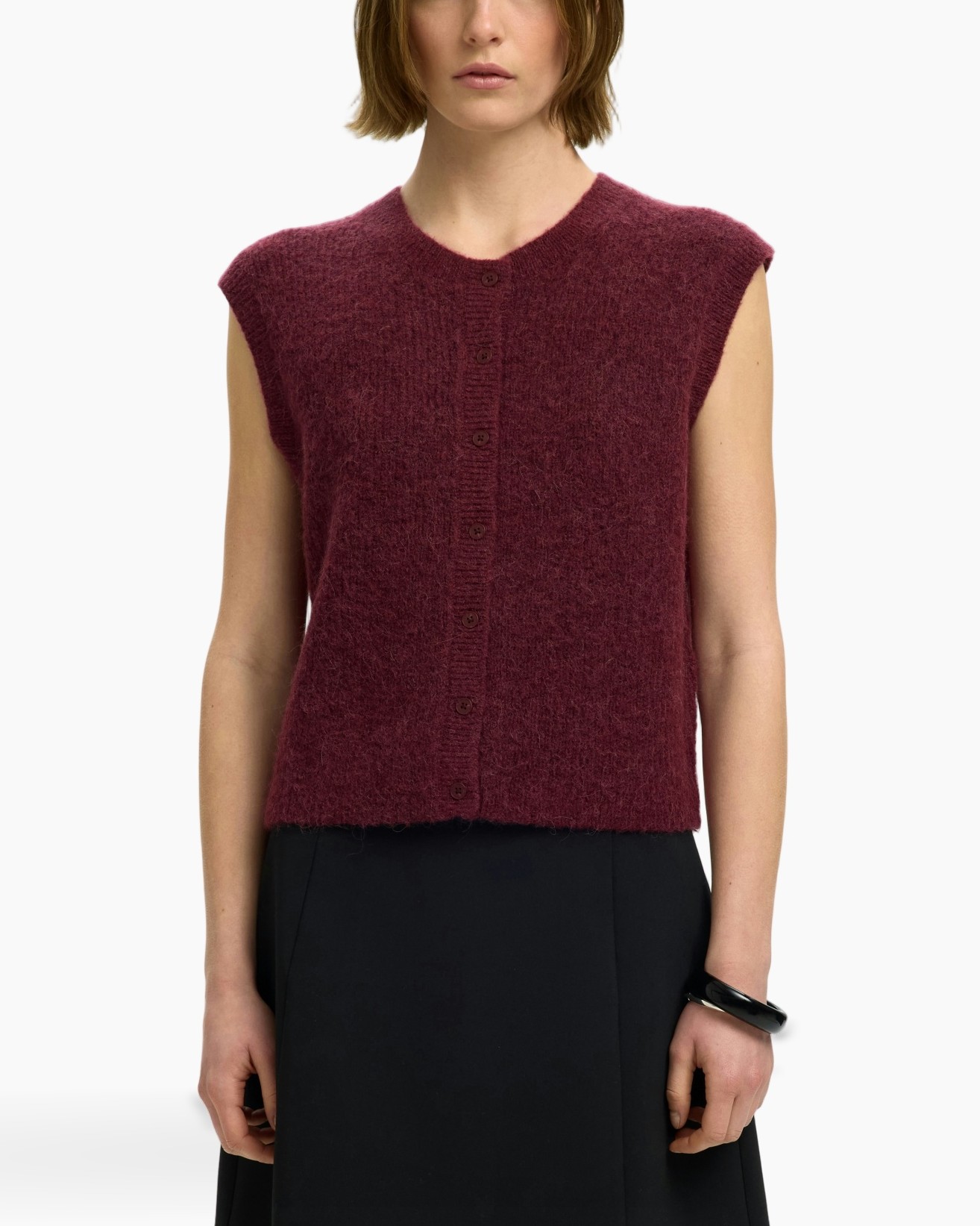 Gilet Lulu Sl Button O-neck Vest Ex Bordeaux