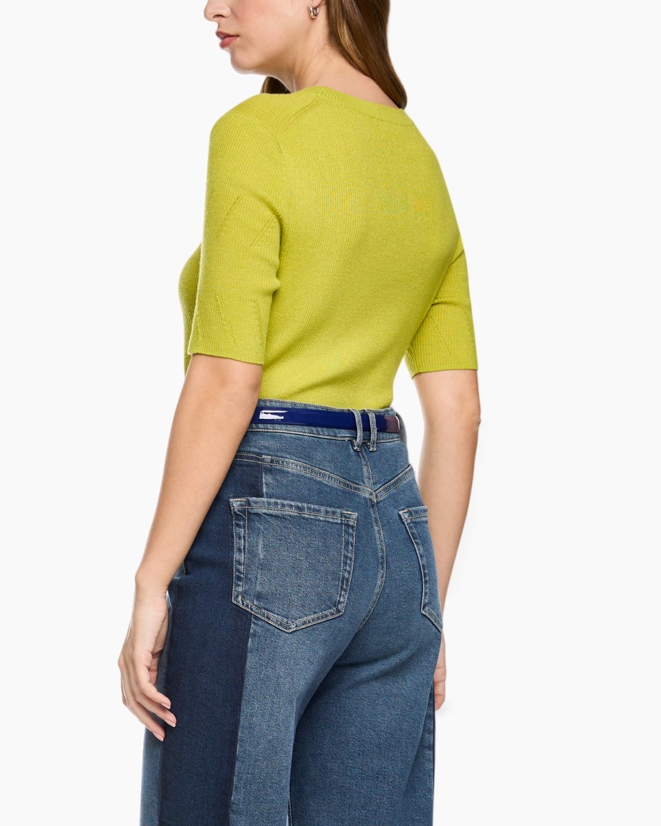 sweater, knit, short-sleeve, lime green, solid color