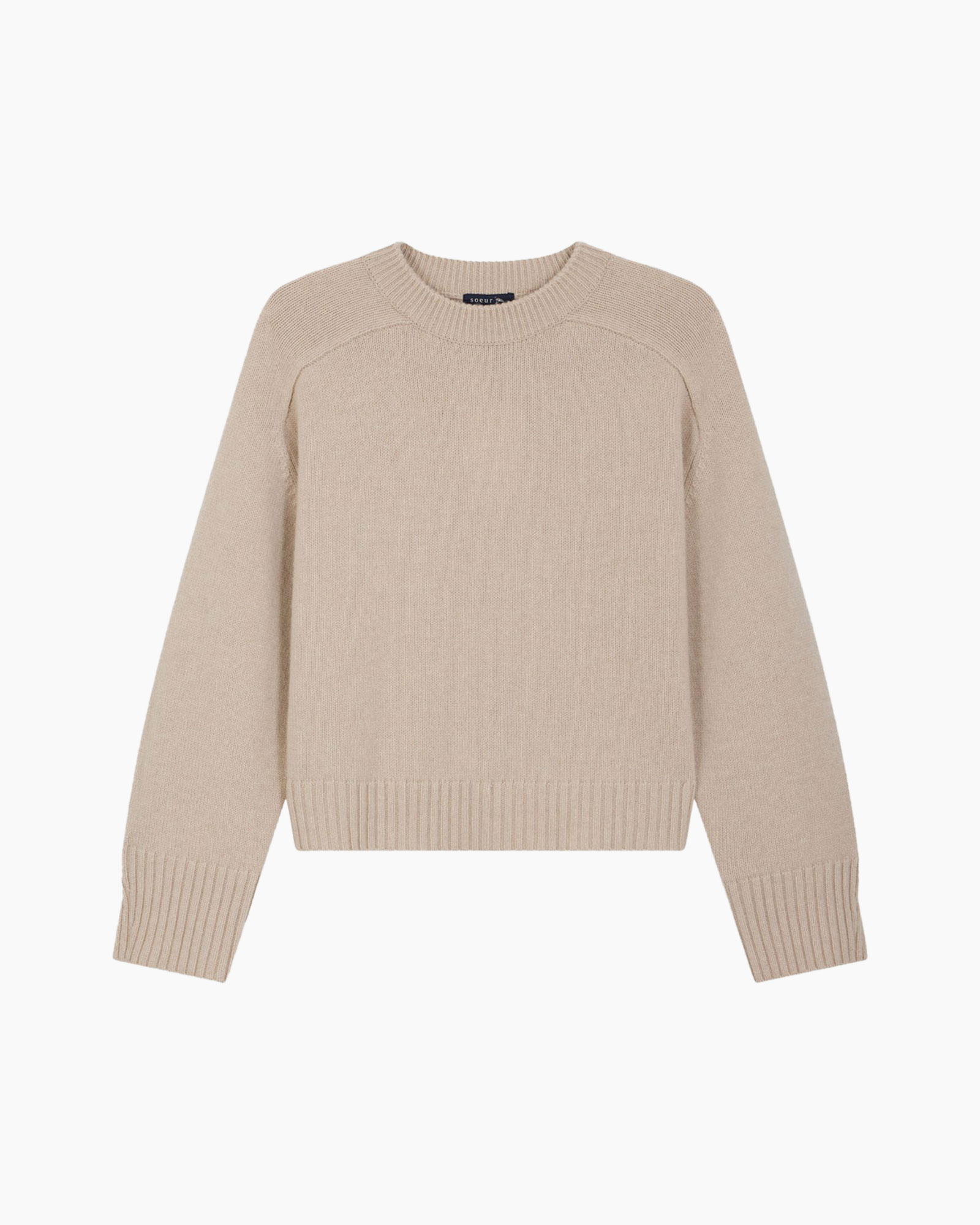 sweater, crewneck, beige, knit, long-sleeve