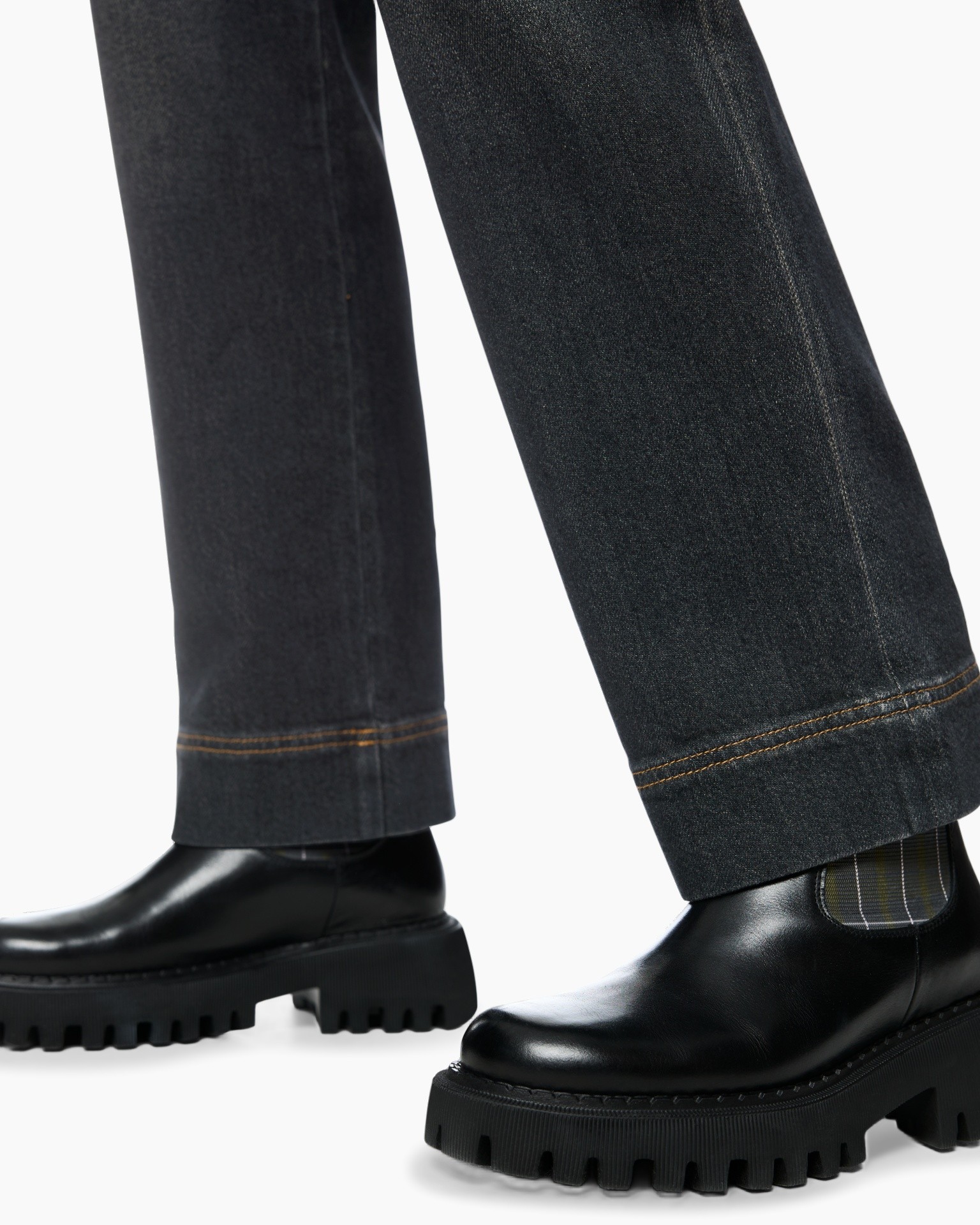 pants, denim, dark-wash, stitched-hem, boots