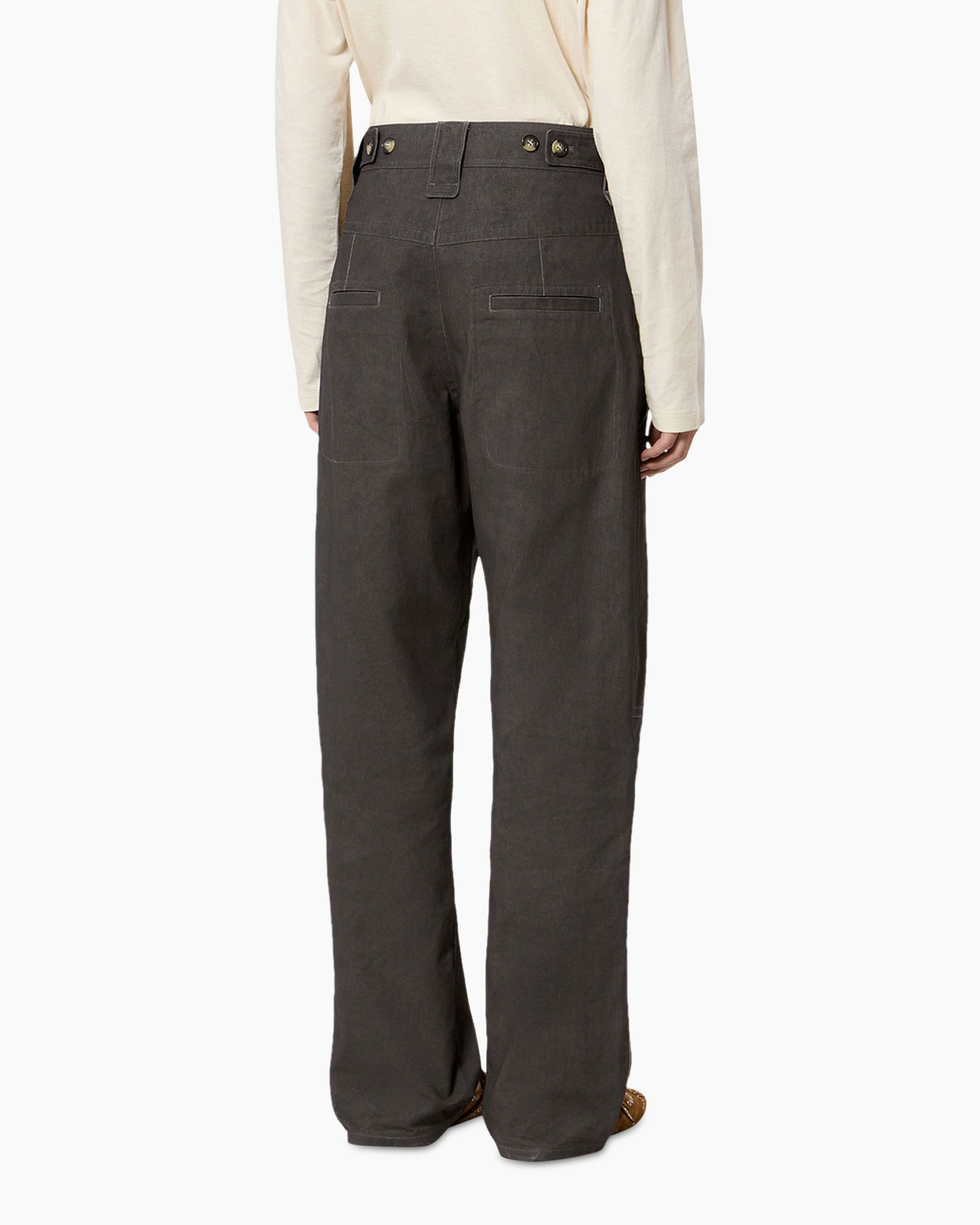 pants, trousers, wide-leg, gray, back view