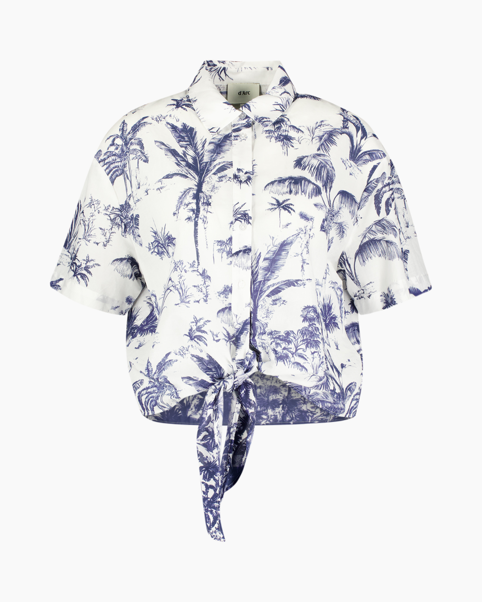 shirt, short sleeve, tie-front, palm tree print, hawaiian shirt