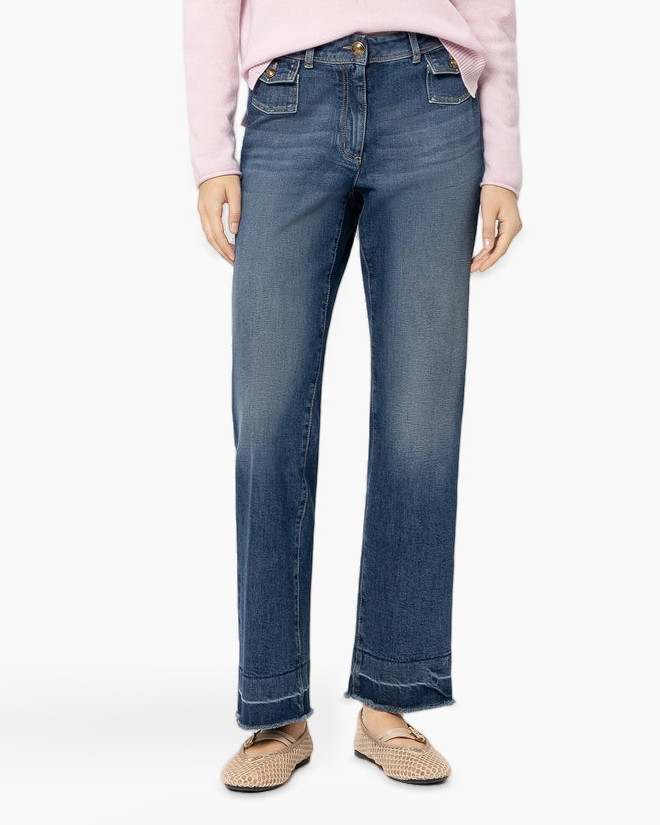 jeans, denim, straight leg, blue, faded, frayed hem