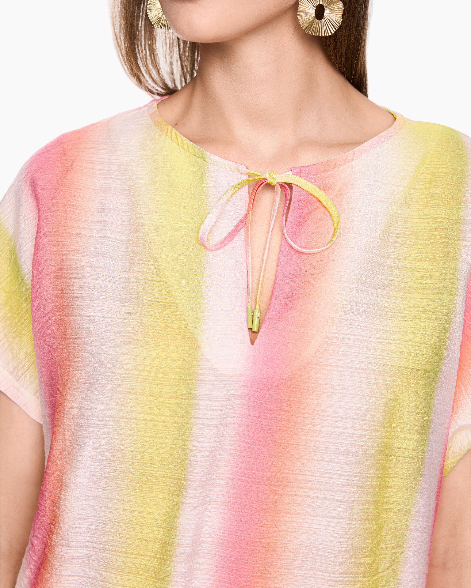 blouse, tie-neck, pastel, gradient, short-sleeve