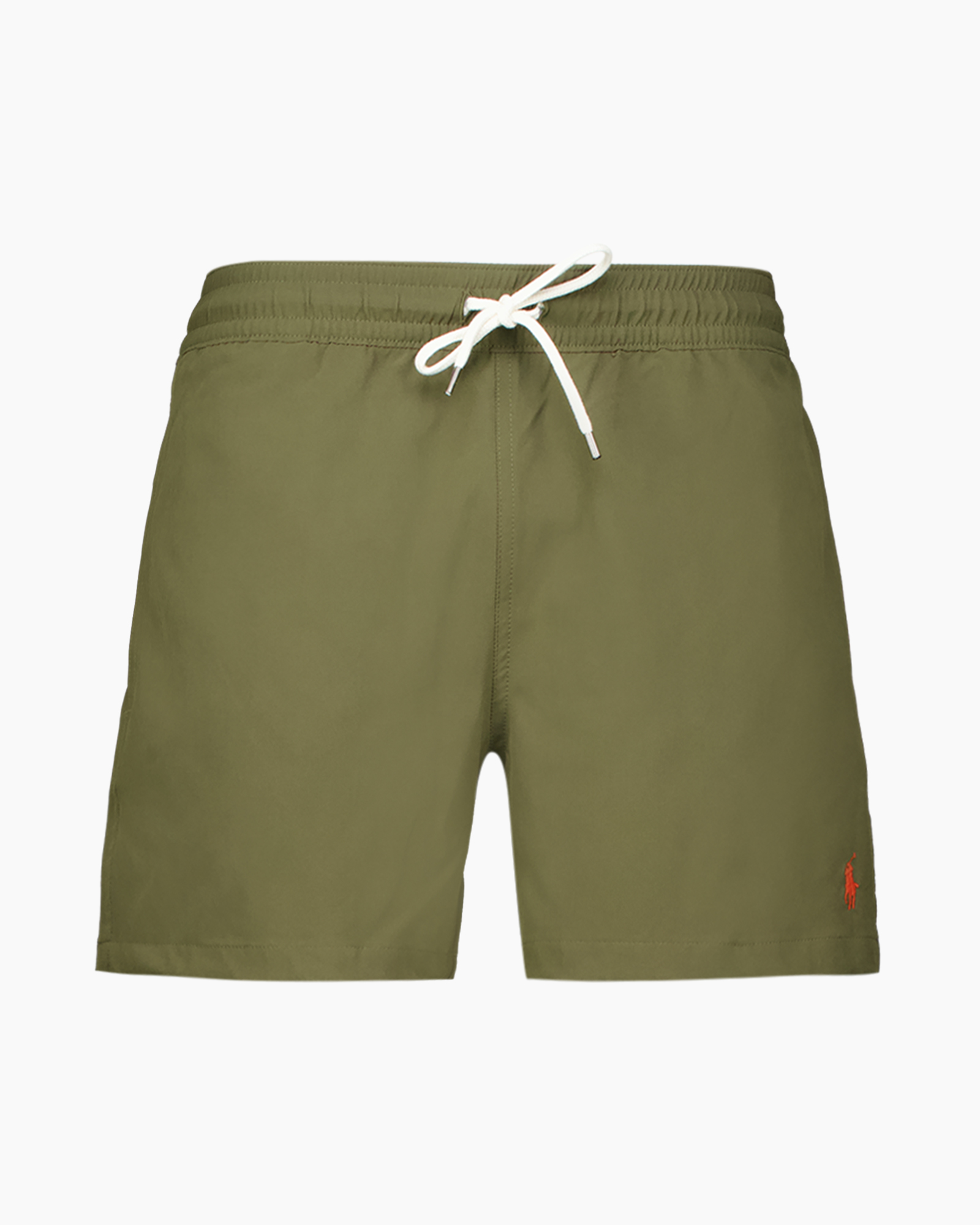 shorts, swim shorts, drawstring, olive green, logo small orange