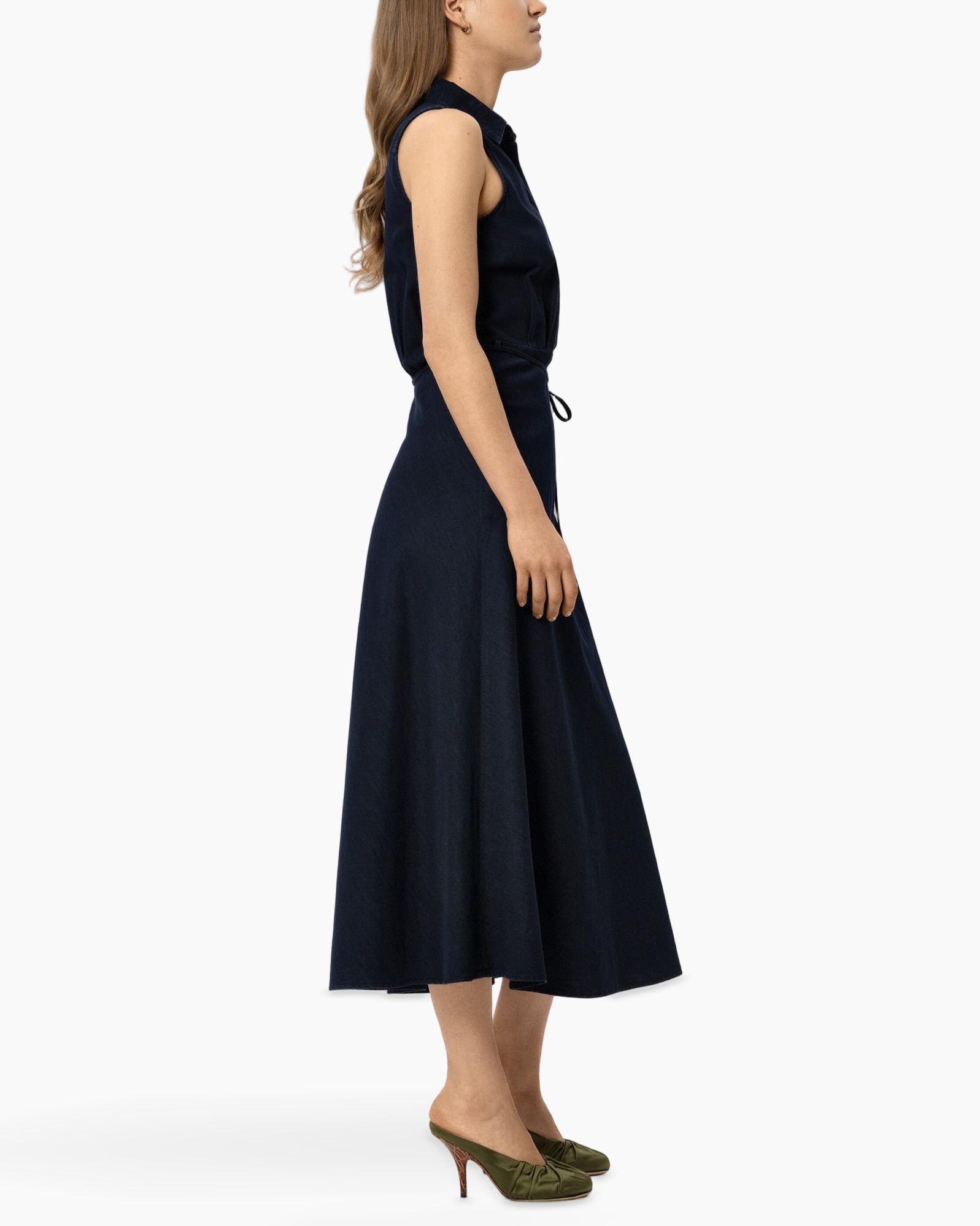 dress, sleeveless, navy, mid-length, twist-tie