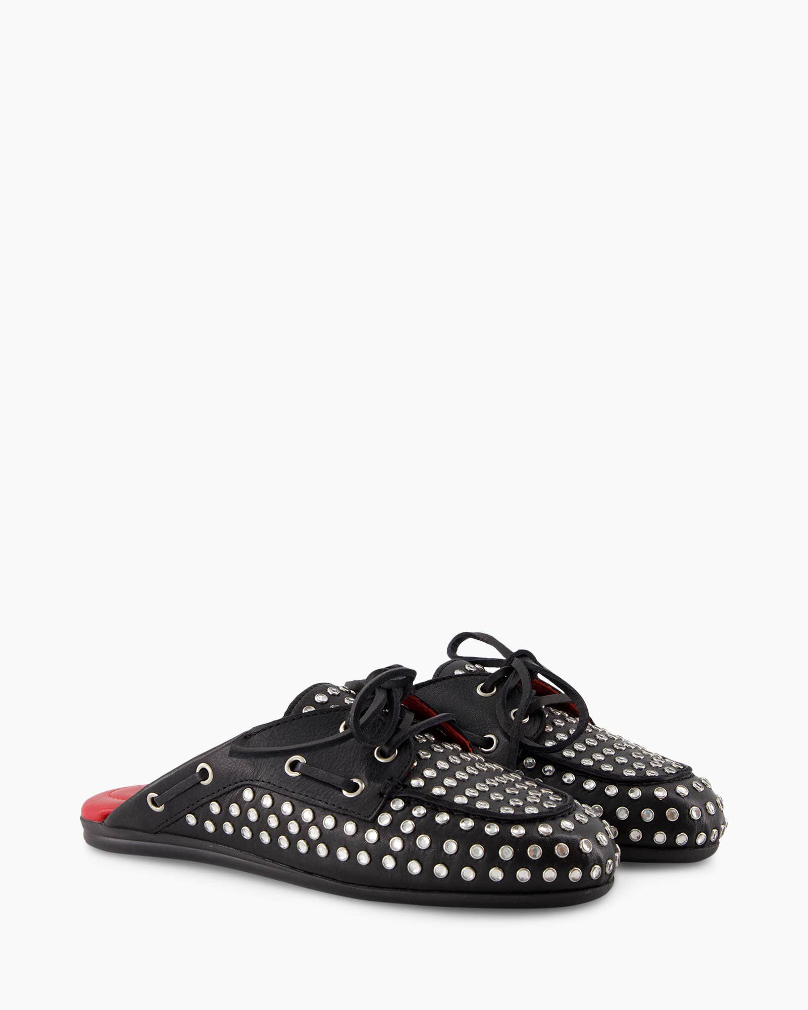 slip-on, loafer, studded, black, red-sole