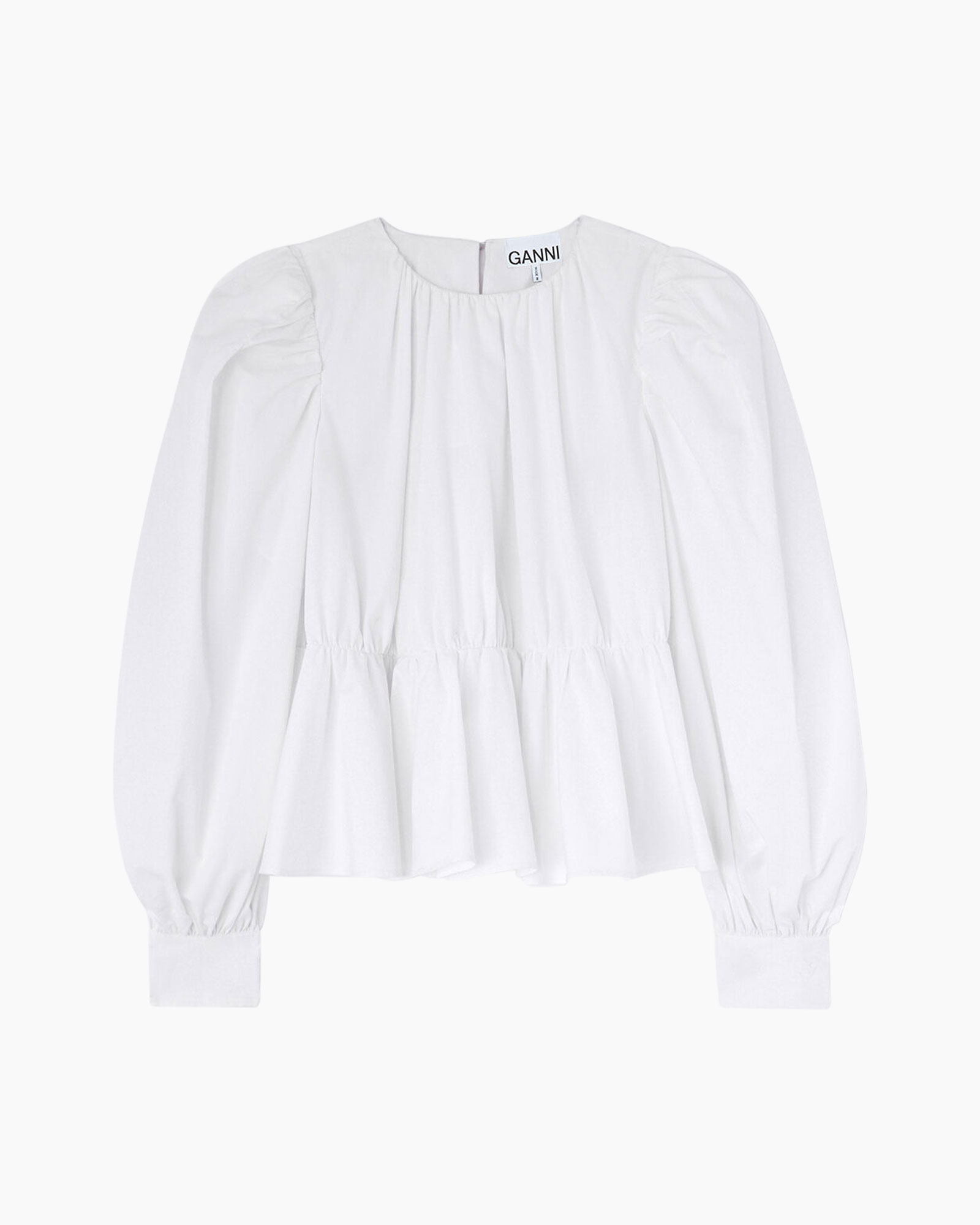 white, blouse, puff sleeves, peplum, long-sleeve