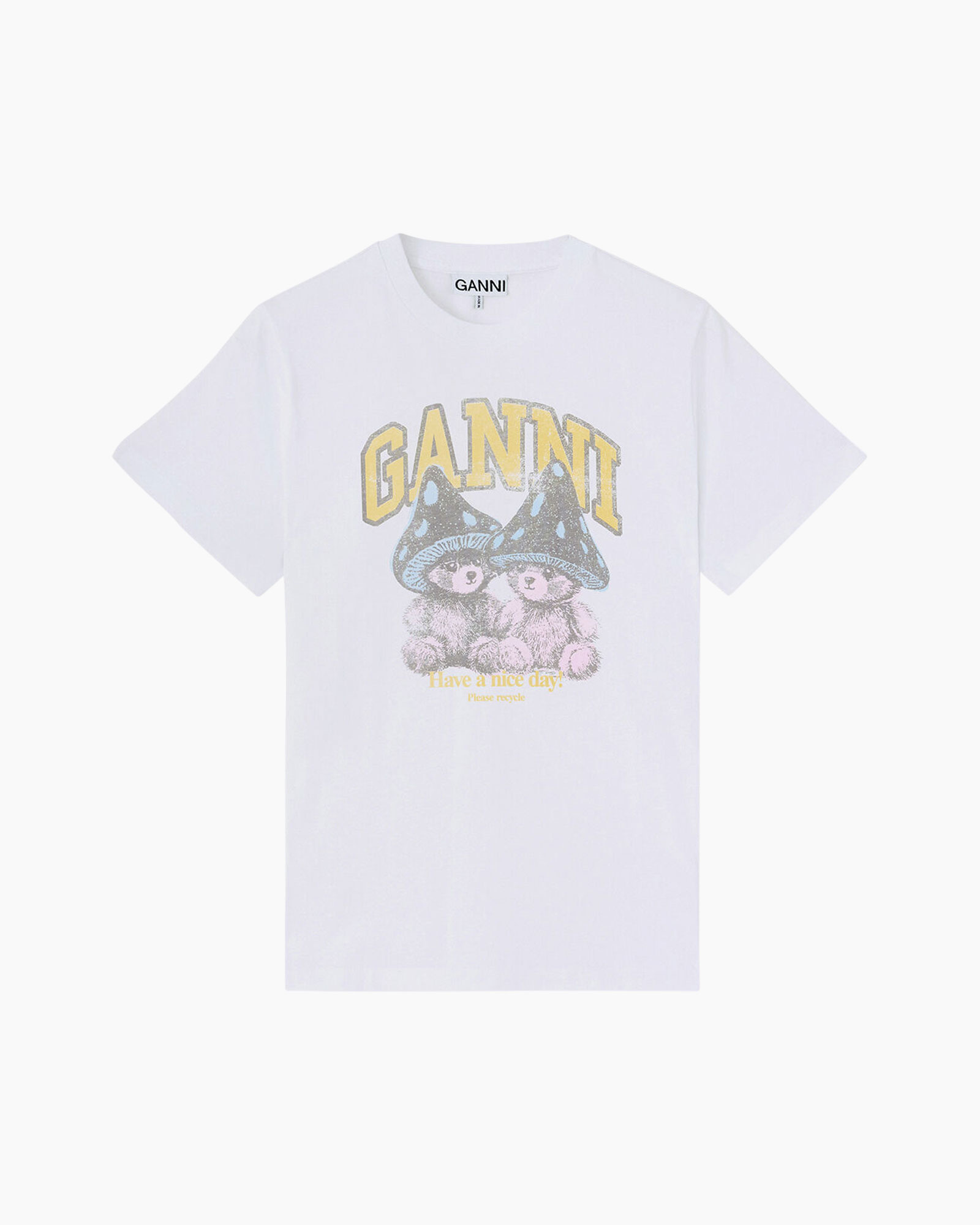t-shirt, graphic, short sleeve, white, mushroom print