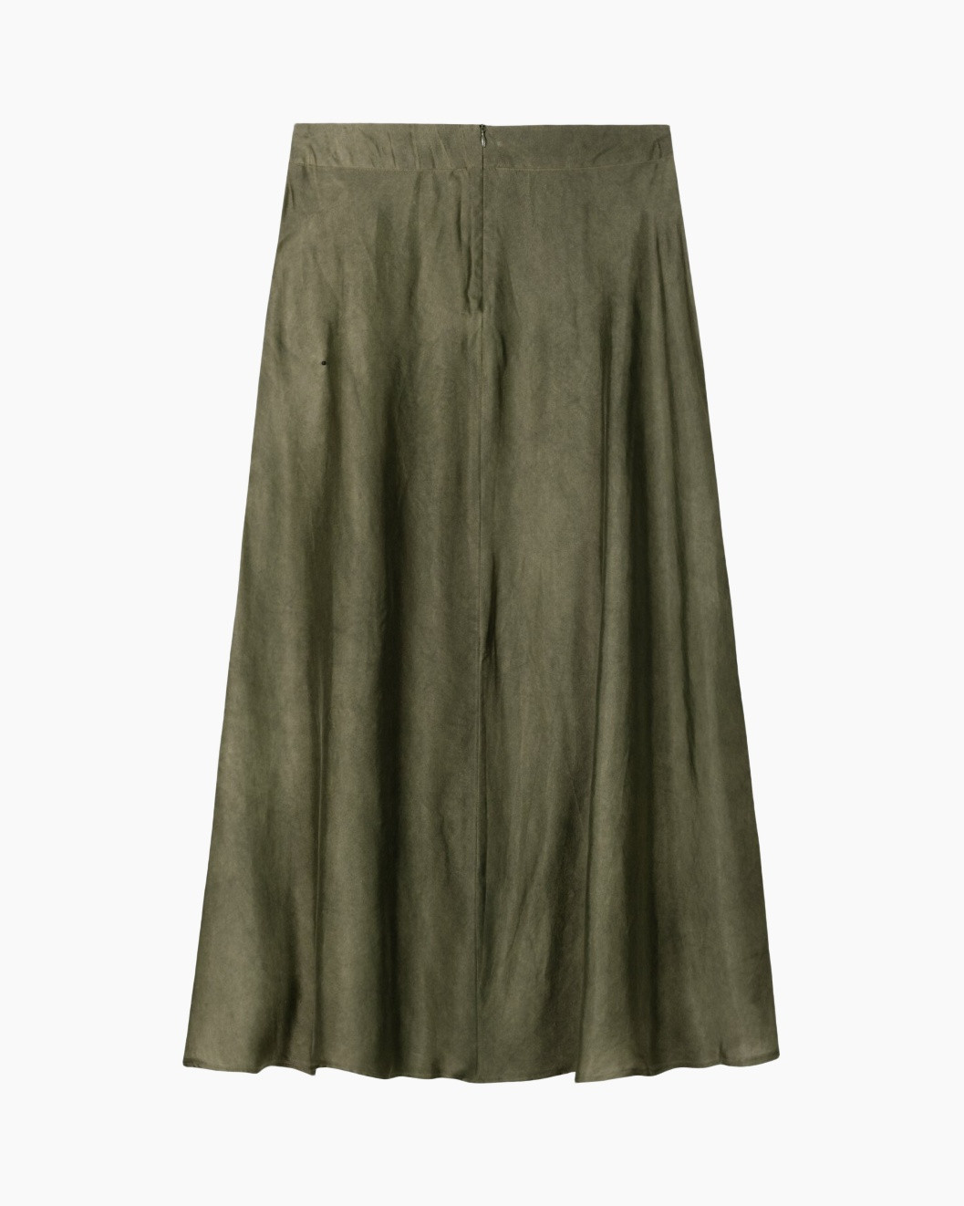 skirt, olive, mid-length, pleated, linen? suede? fabric