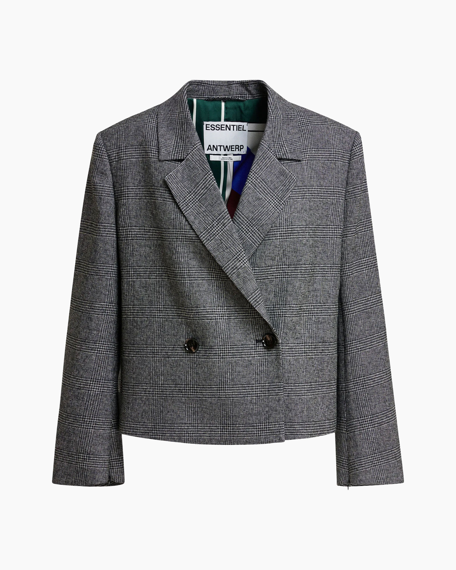 blazer, plaid, gray, double-breasted, laptop-length?, notebook?