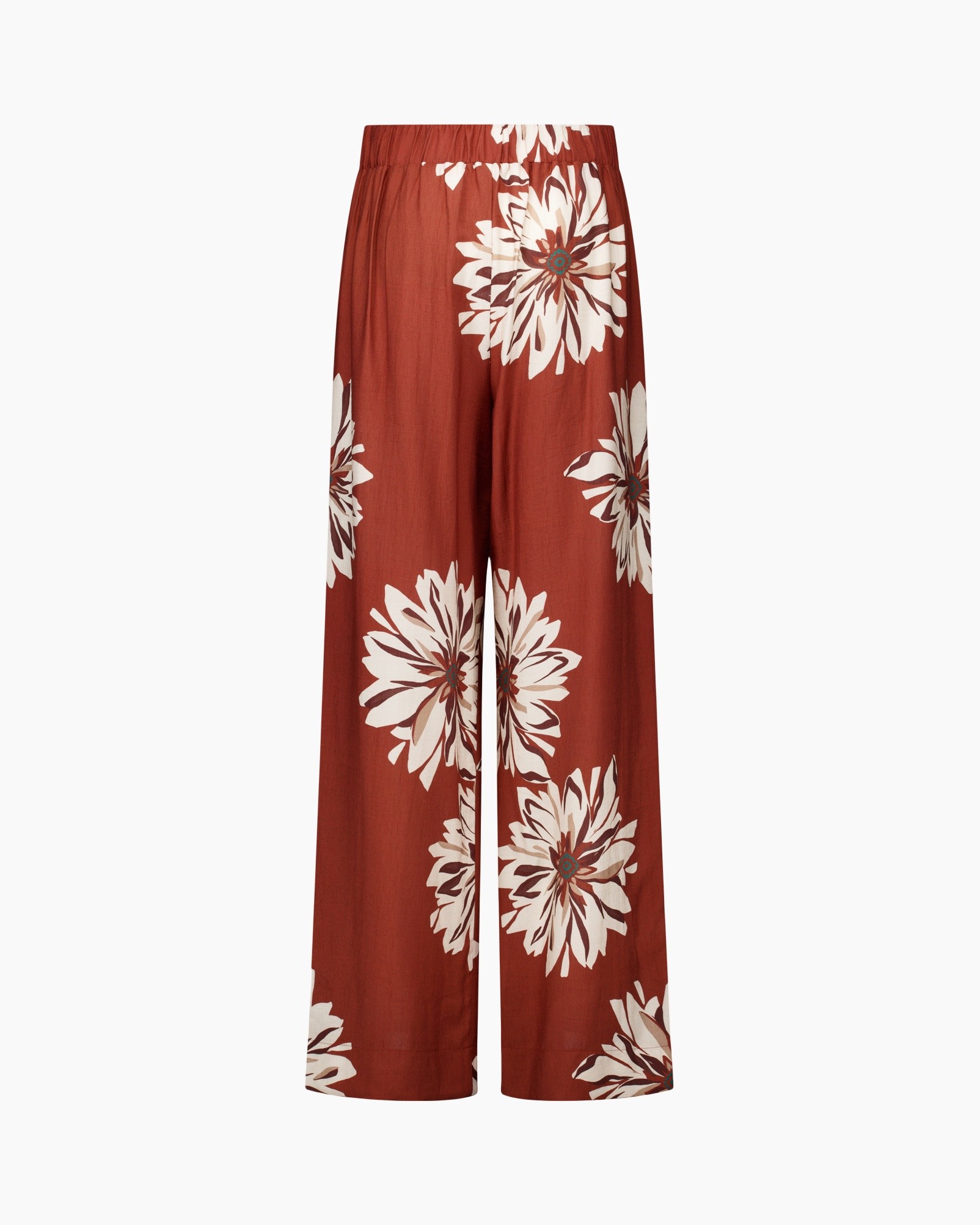 floral pants, wide leg, capri?, but actually full length, rust color