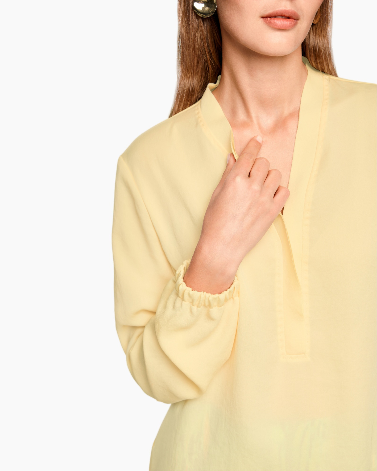 blouse, long sleeve, paste, collar, pastel yellow