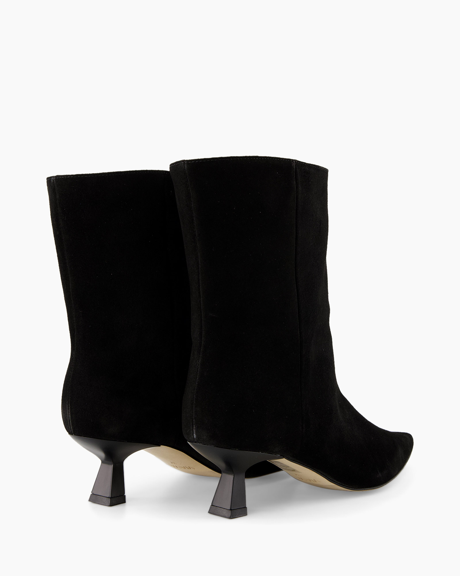 ankle boots, black, mid heel,  suede, side view