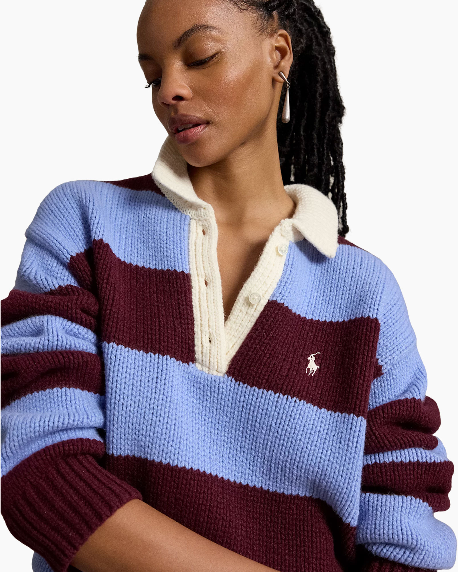 sweater, striped, knit,  polo neck, color block