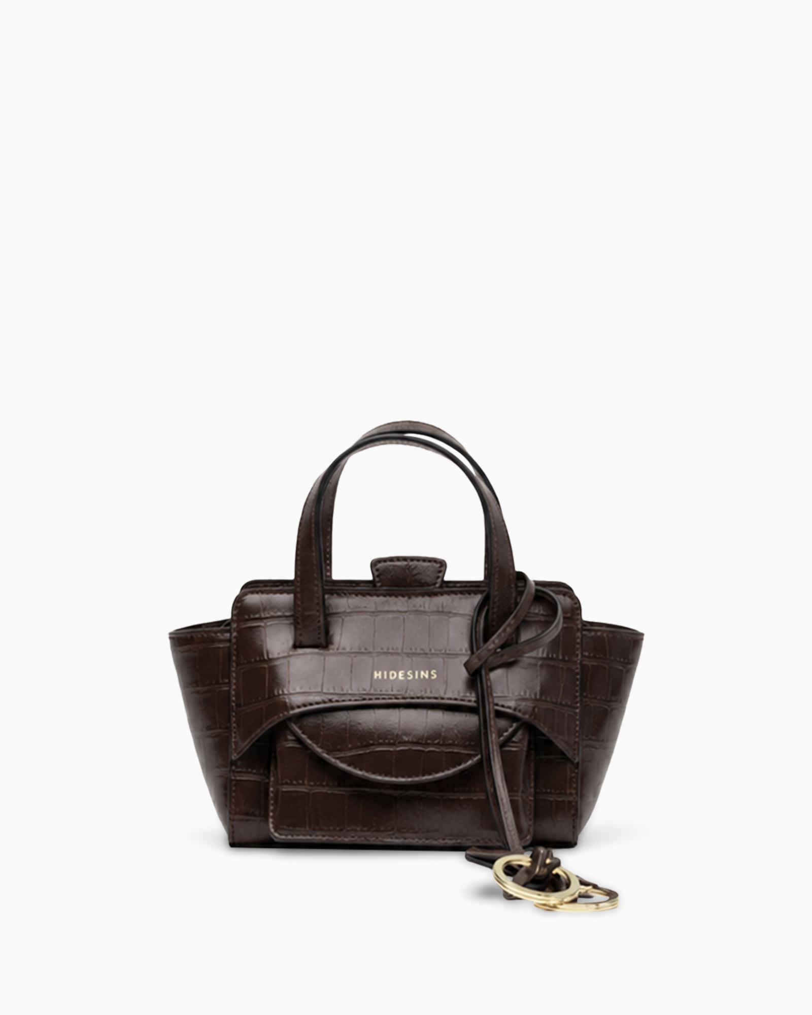 handbag, brown, croco-embossed, mini bag, top-handle