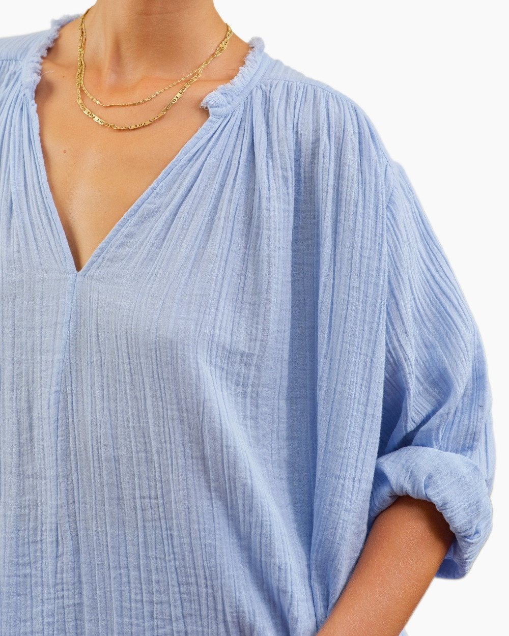 Blouse, Linen, Necklace, Long Sleeve, Sleeve