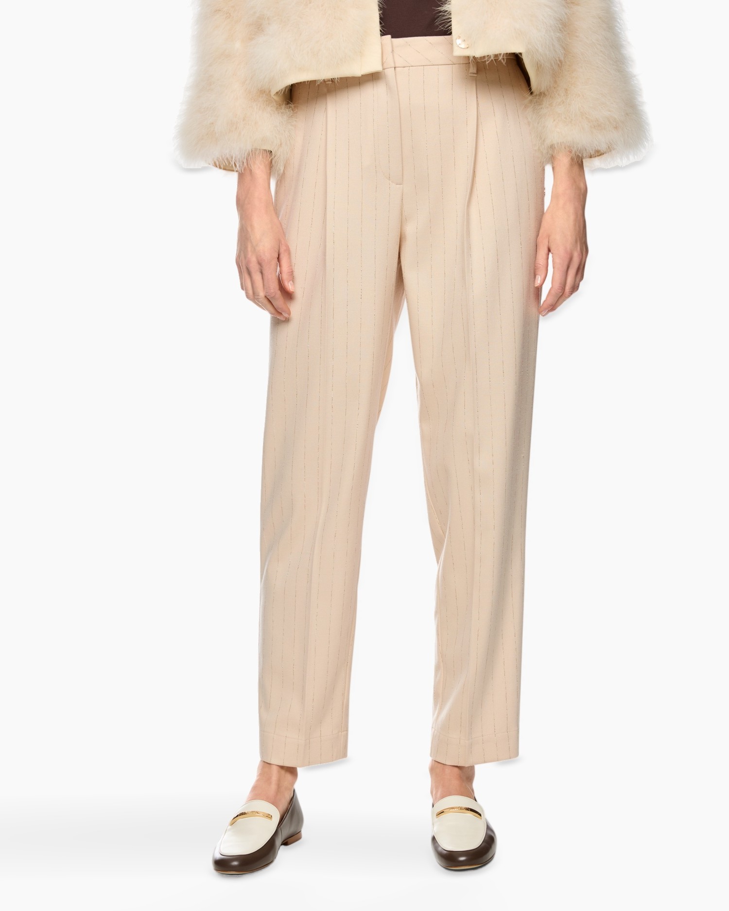 beige pants, pinstripe, trousers, slack, straight leg