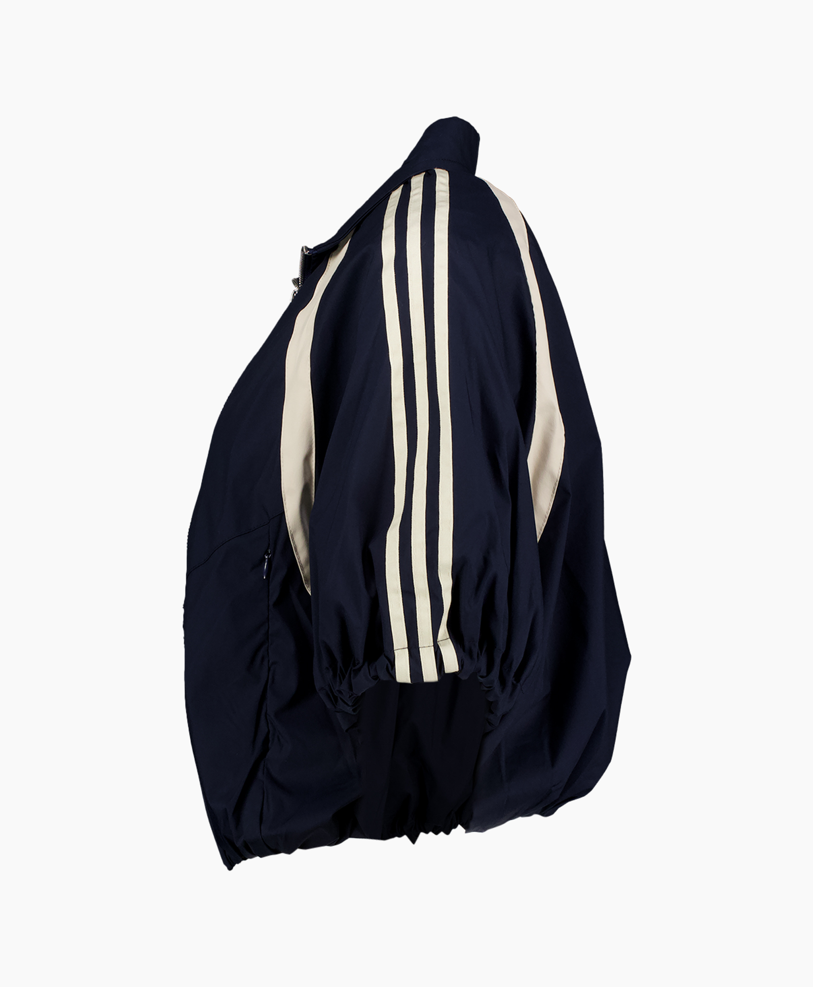 jacket, windbreaker, navy, striped, puffer/bomber style