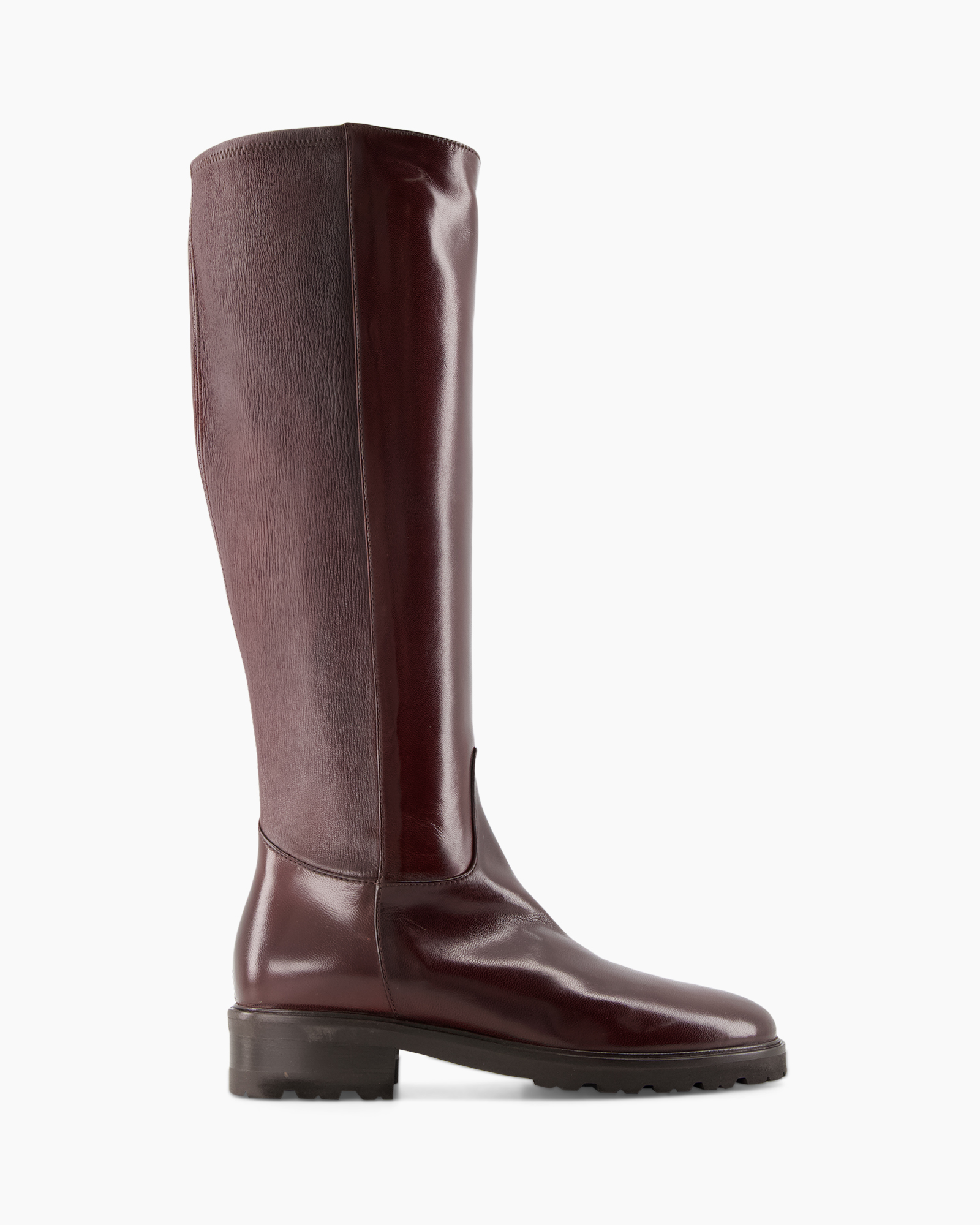 boots, knee-high, leather, burgundy, flat heel